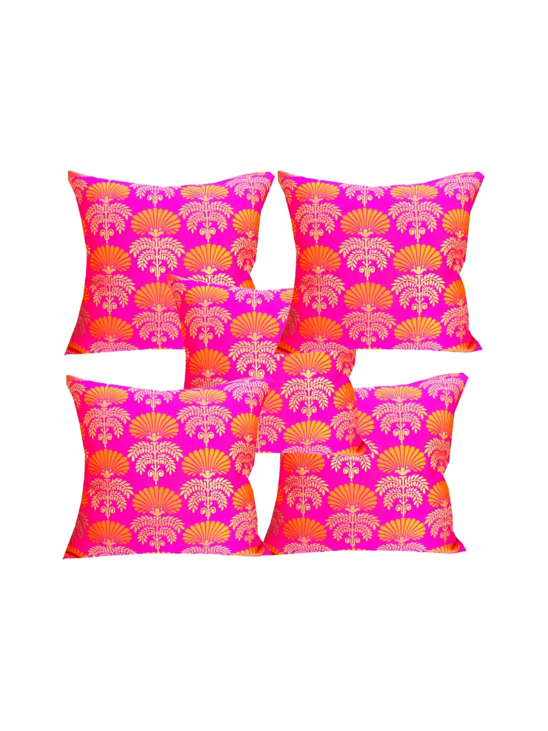 

Pink Parrot Pink & Gold-Toned 5 Pcs Ethnic Motifs Square Cushion Covers