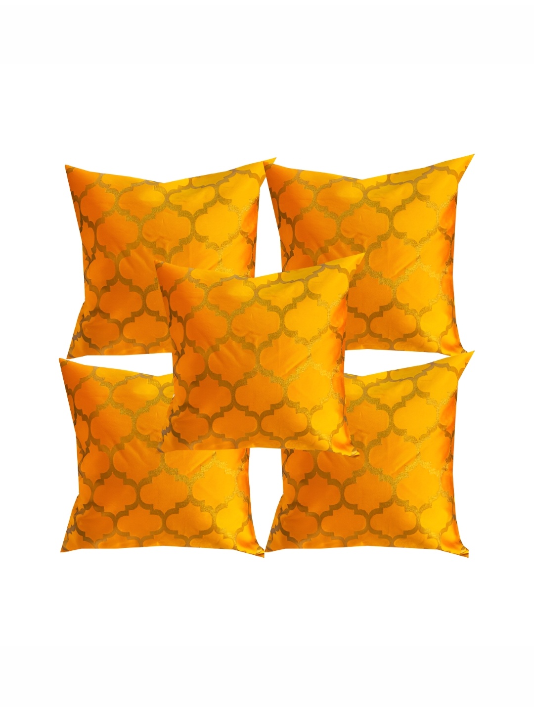 

Pink Parrot Orange & Gold-Toned 5 Pieces Geometric Square Cushion Covers
