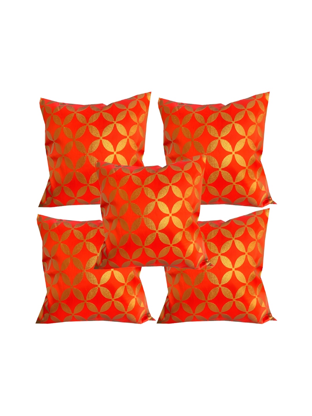 

Pink Parrot Red & Gold Toned 5 Pieces Ethnic Motifs Zari Square Cushion Covers