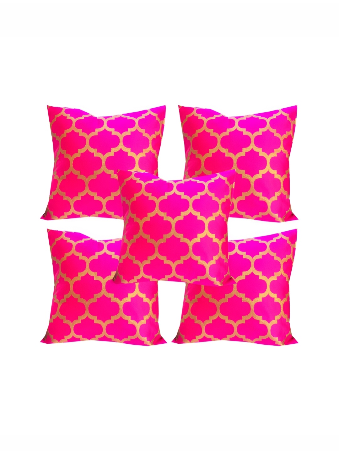 

Pink Parrot Pink & Gold Toned 5 Pieces Geometric Square Cushion Covers