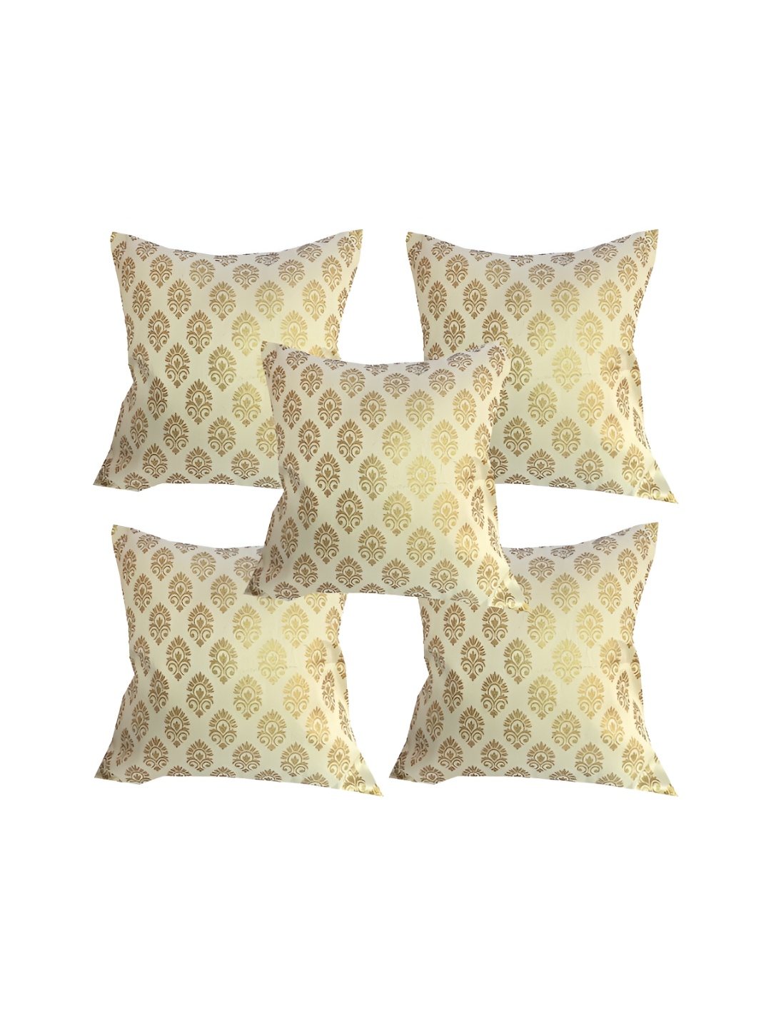 

Pink Parrot White & Gold-Toned 5 Pcs Ethnic Motifs Square Cushion Covers