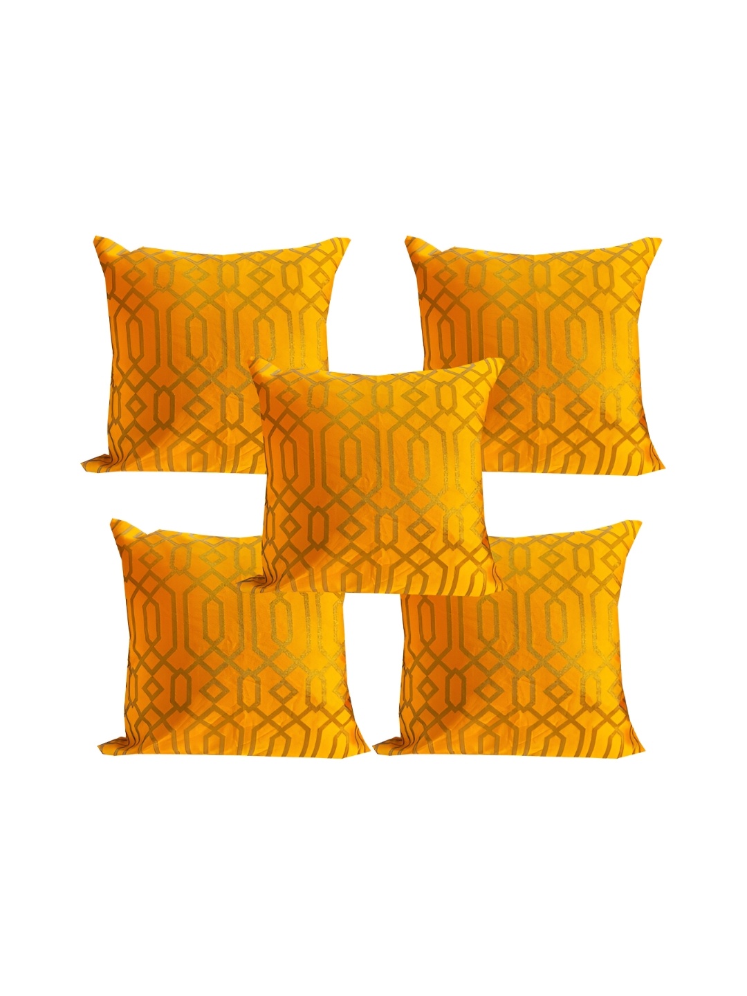 

Pink Parrot Yellow & Gold-Toned 5 Pieces Geometric Square Cushion Covers