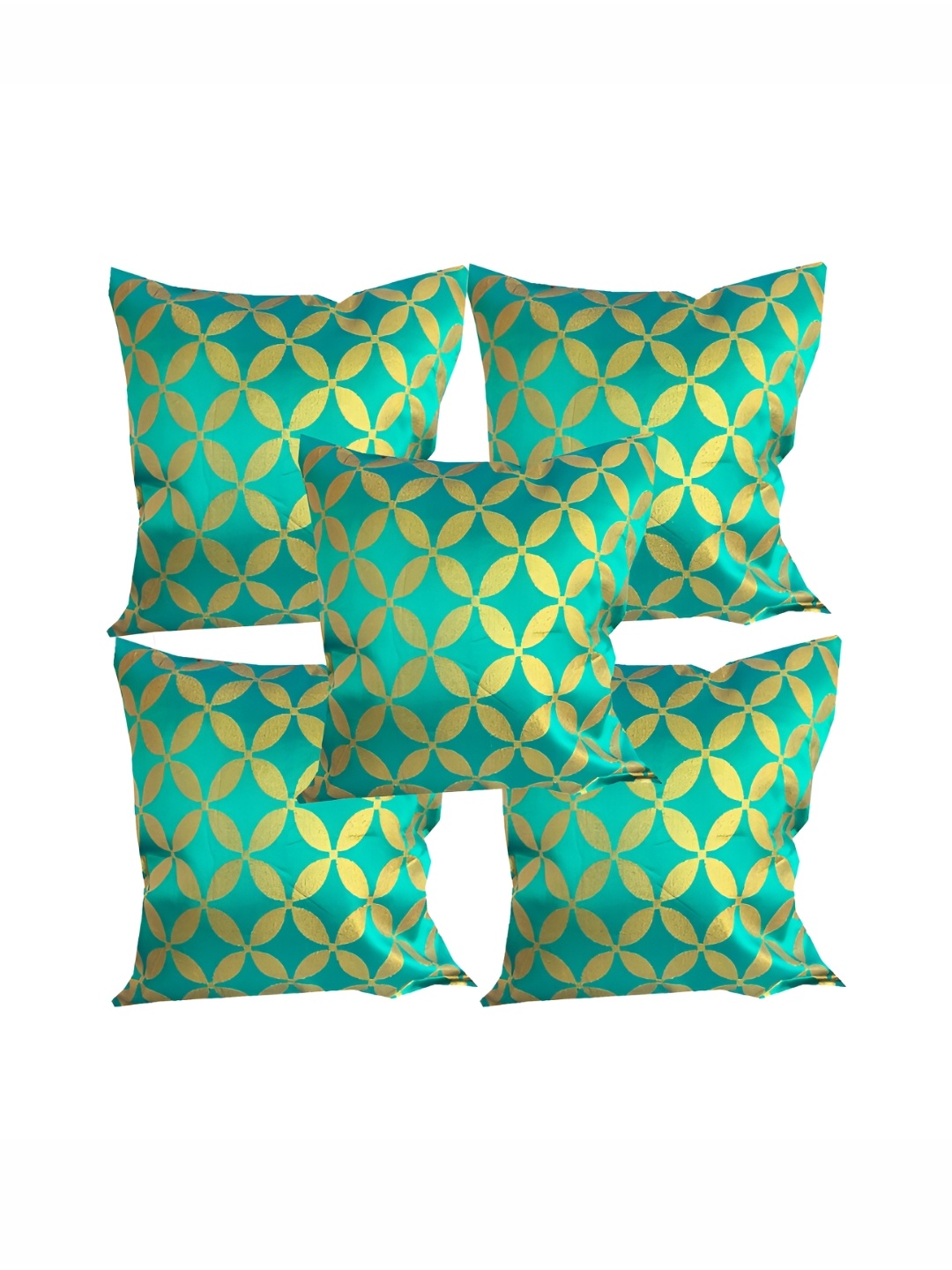 

Pink Parrot Green & Gold-Toned 5 Pcs Geometric Square Cushion Covers