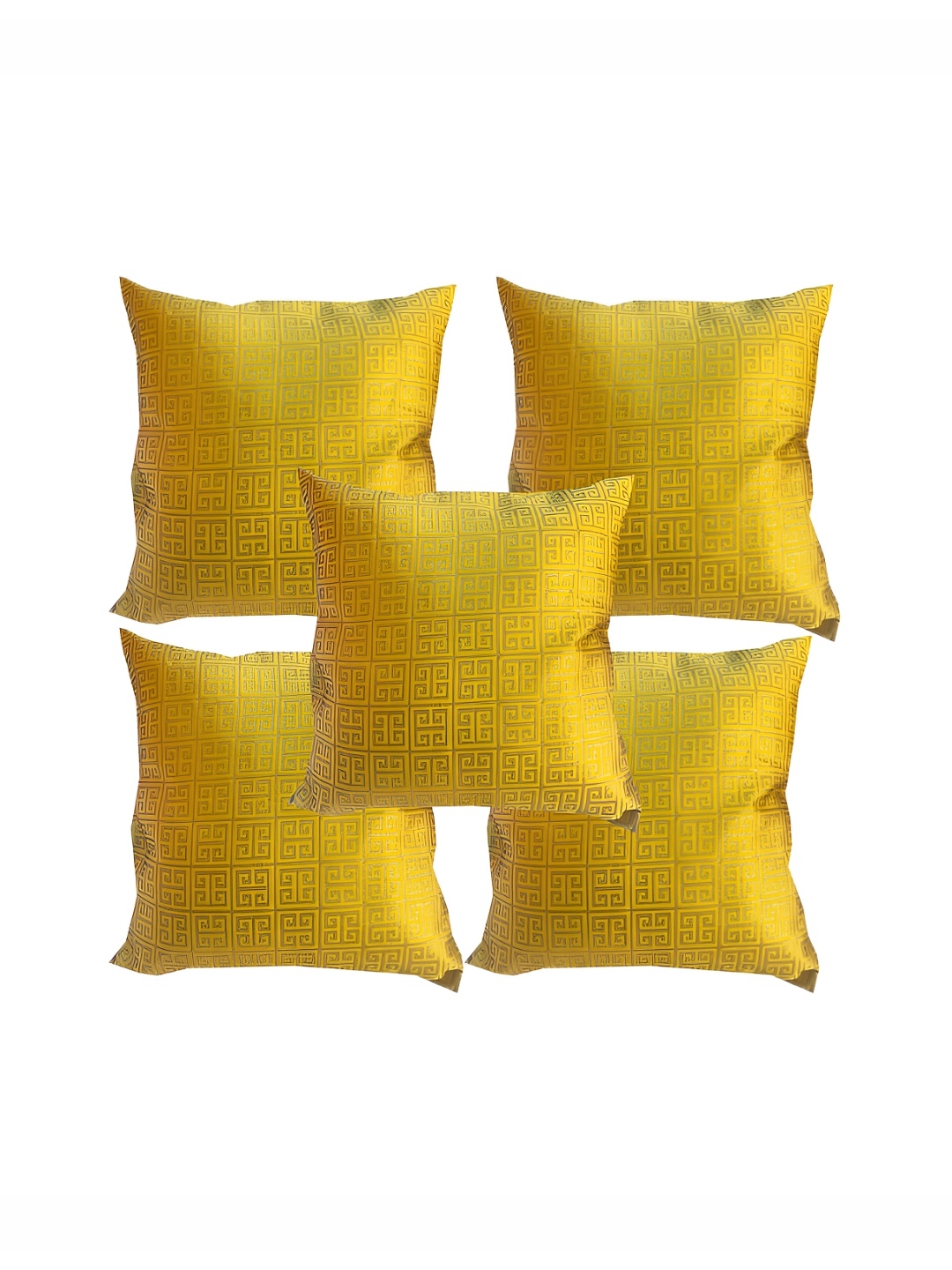 

Pink Parrot Green & Gold-Toned 5 Pieces Geometric Square Cushion Covers