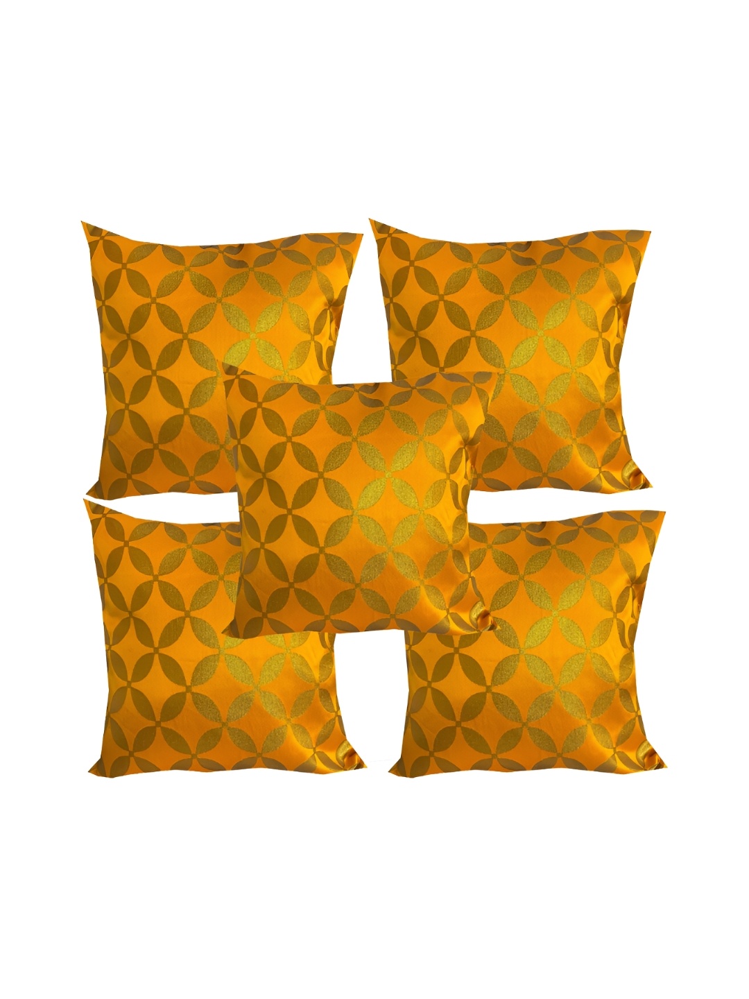 

Pink Parrot Orange & Gold Toned 5 Pieces Geometric Square Cushion Covers