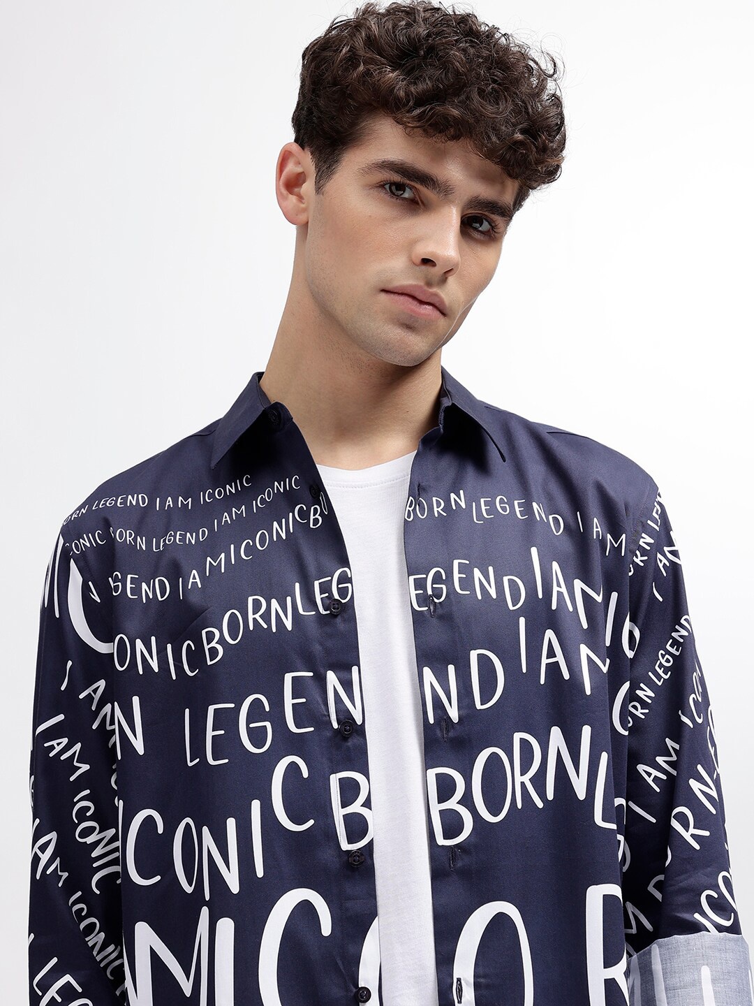 

Iconic Printed Regular Fit Cotton Shirt, Navy blue