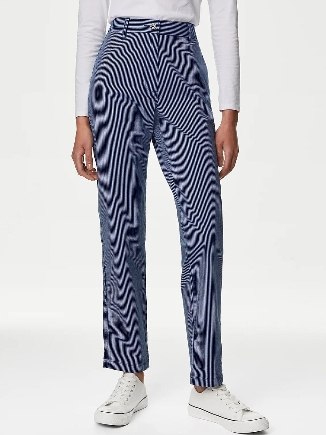 

Marks & Spencer Women Slim Fit High-Rise Trousers, Navy blue