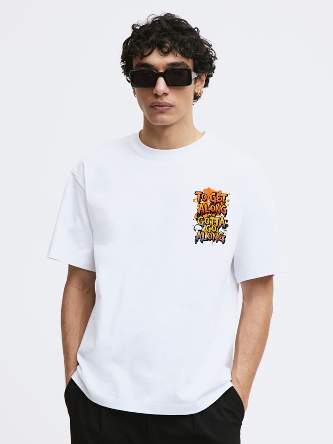 

Miaz Lifestyle Typography Printed Drop-Shoulder Sleeves Cotton Oversized T-shirt, White