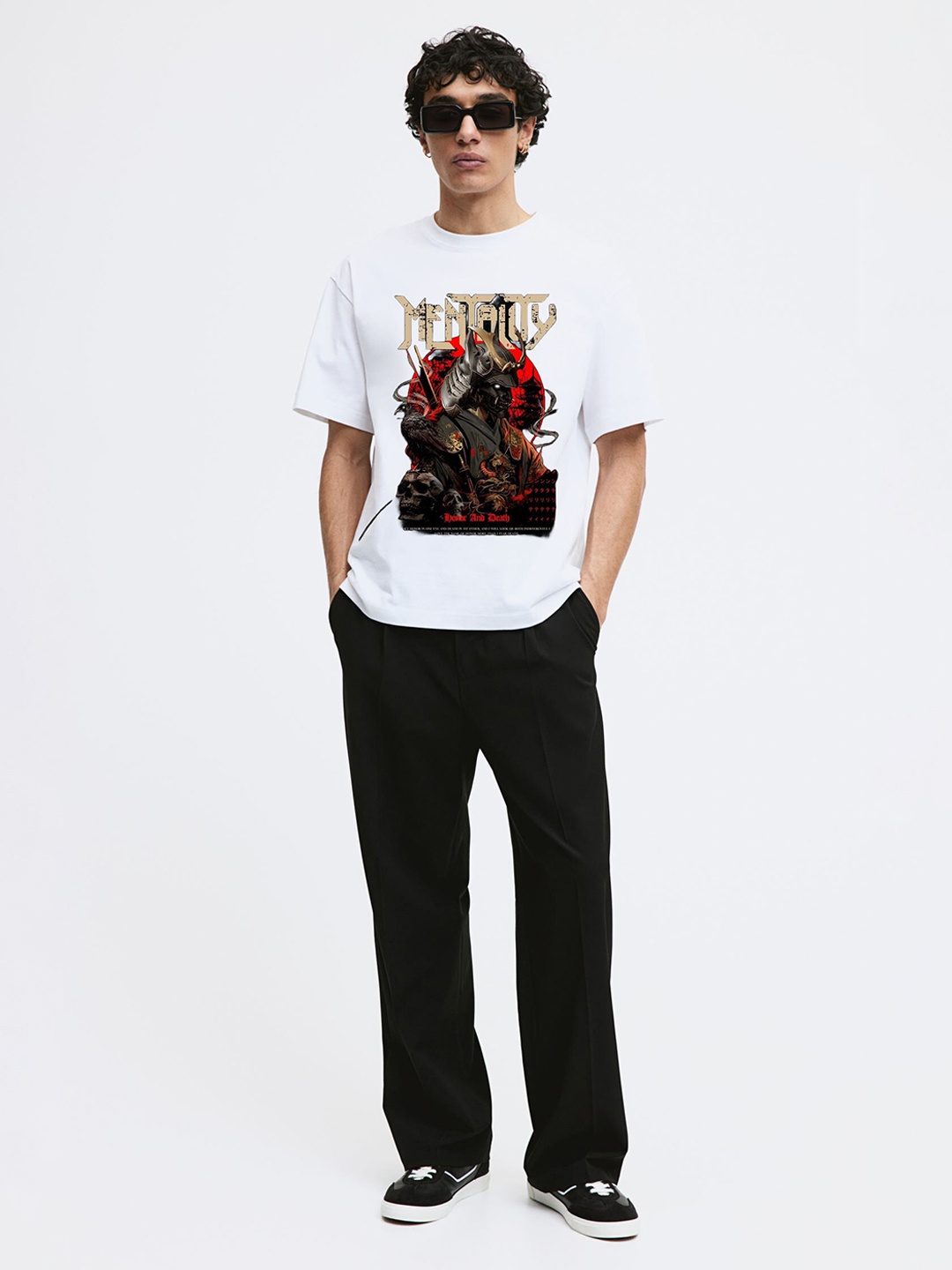

Miaz Lifestyle Graphic Printed Drop-Shoulder Sleeves Cotton Oversized T-shirt, White