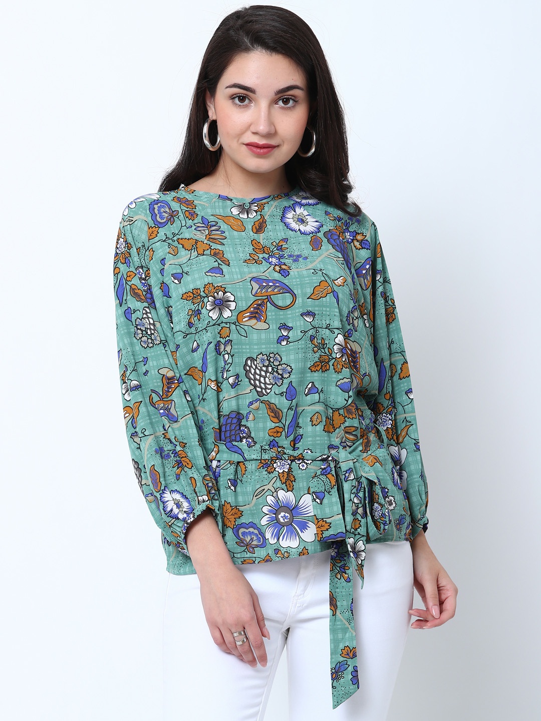 

Tokyo Talkies Women Blue Printed Regular Top