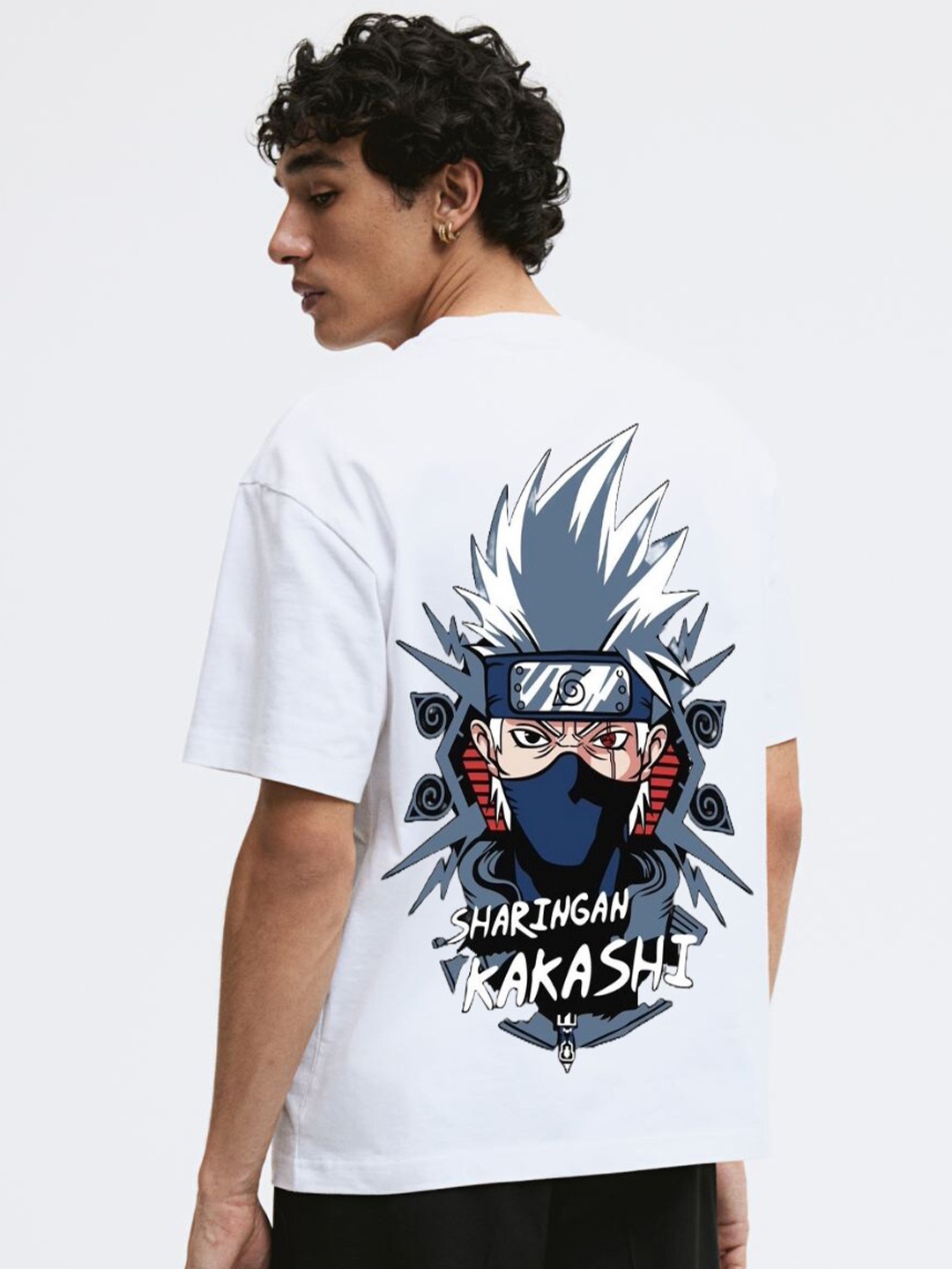 

Miaz Lifestyle Naruto Graphic Printed Drop-Shoulder Sleeves Cotton Oversized T-shirt, White