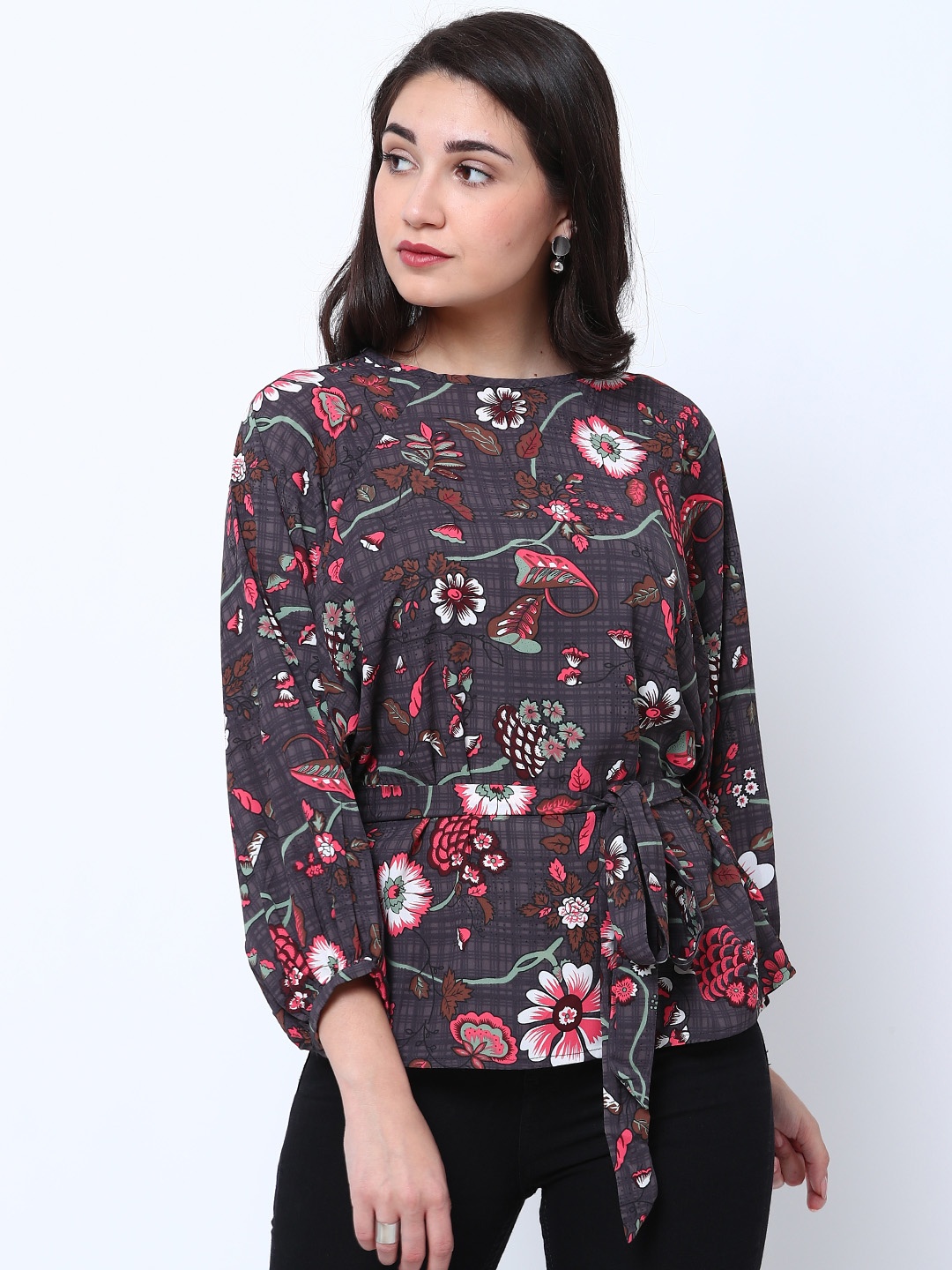 

Tokyo Talkies Women Grey Printed Wrap Top
