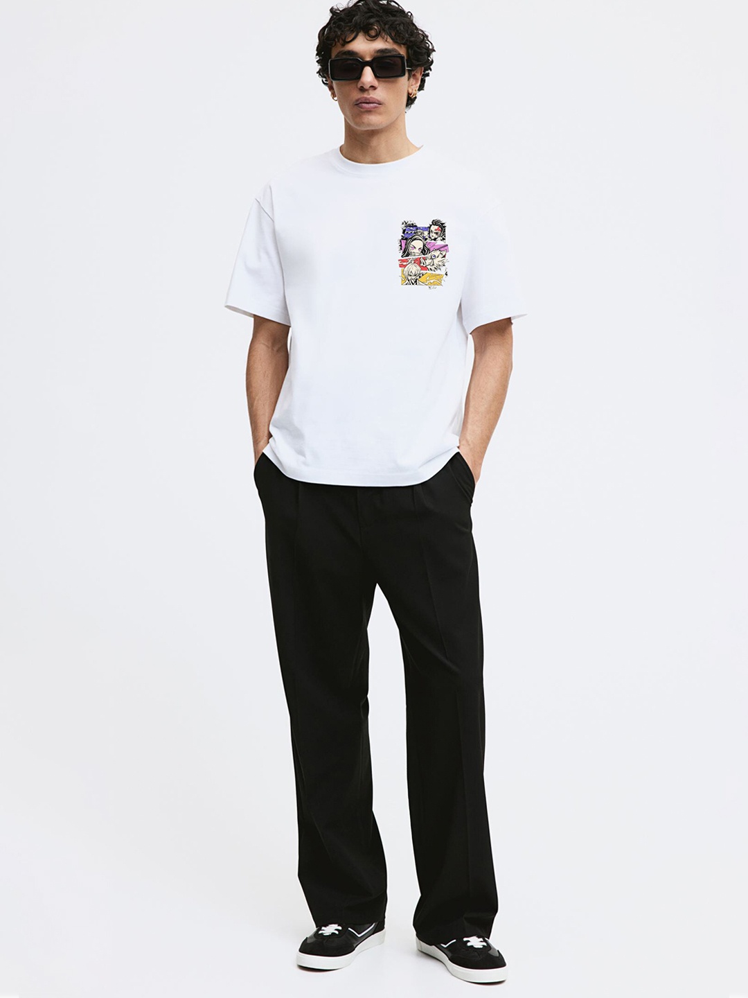 

Miaz Lifestyle Round Neck Graphic Printed Drop-Shoulder Sleeves Oversized Cotton T-shirt, White