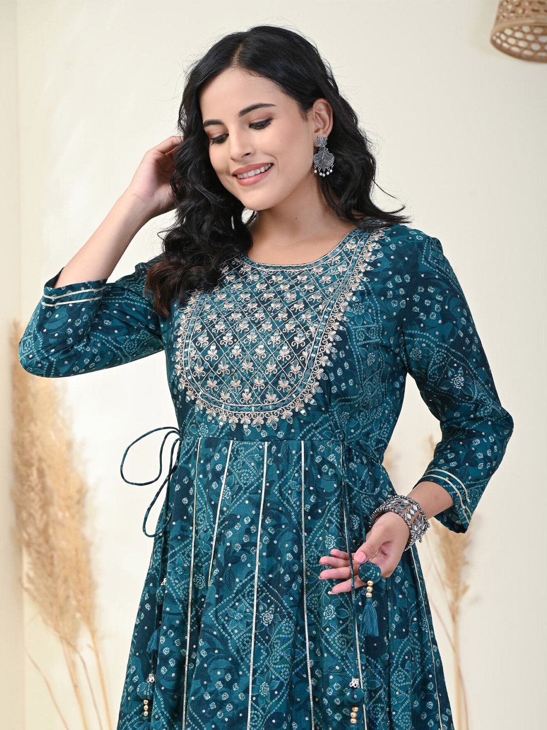

KALINI Floral Print Fit & Flare Dress, Turquoise blue