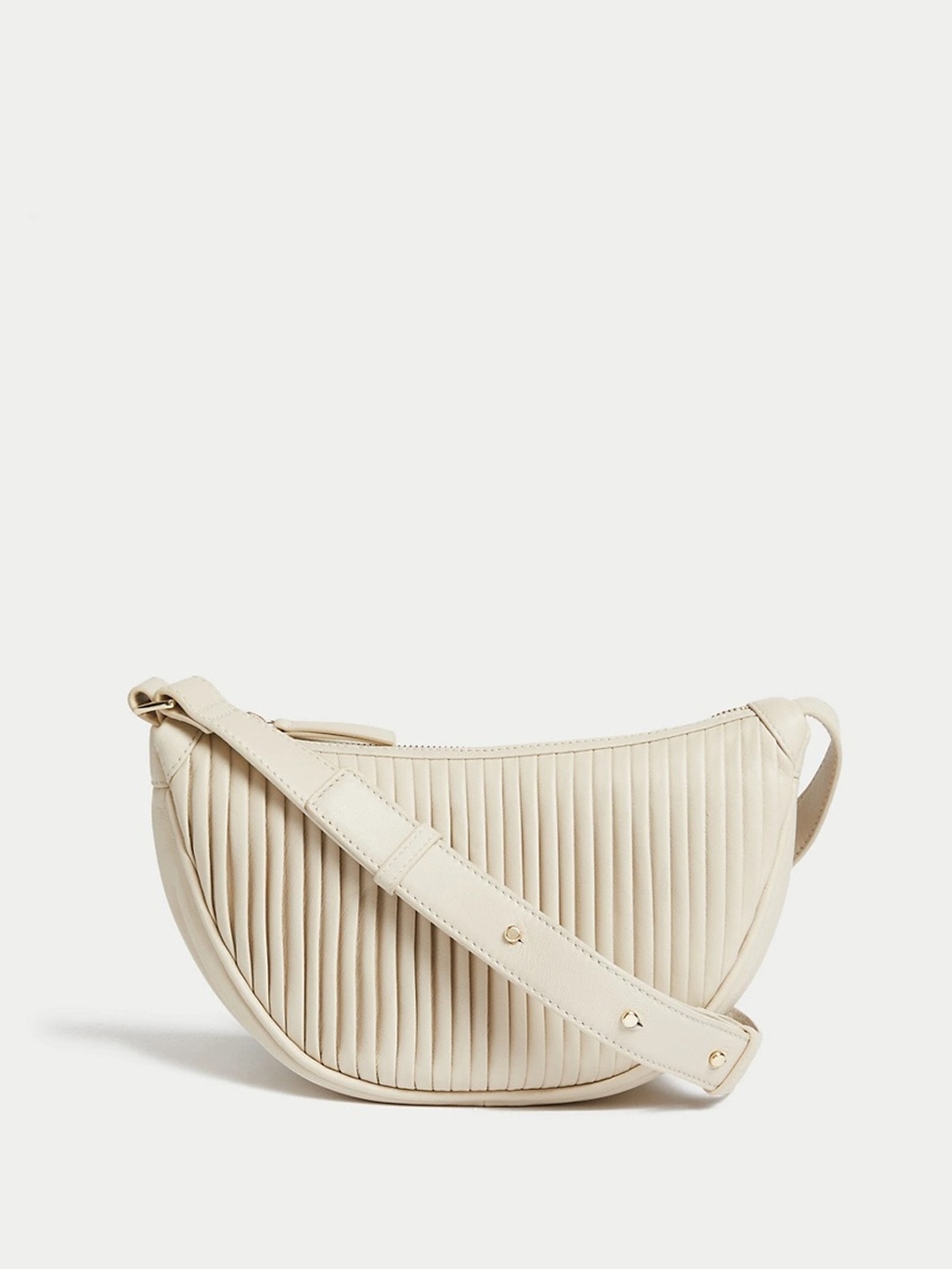 

Marks & Spencer Leather Half Moon Sling Bag with Tasselled, Cream