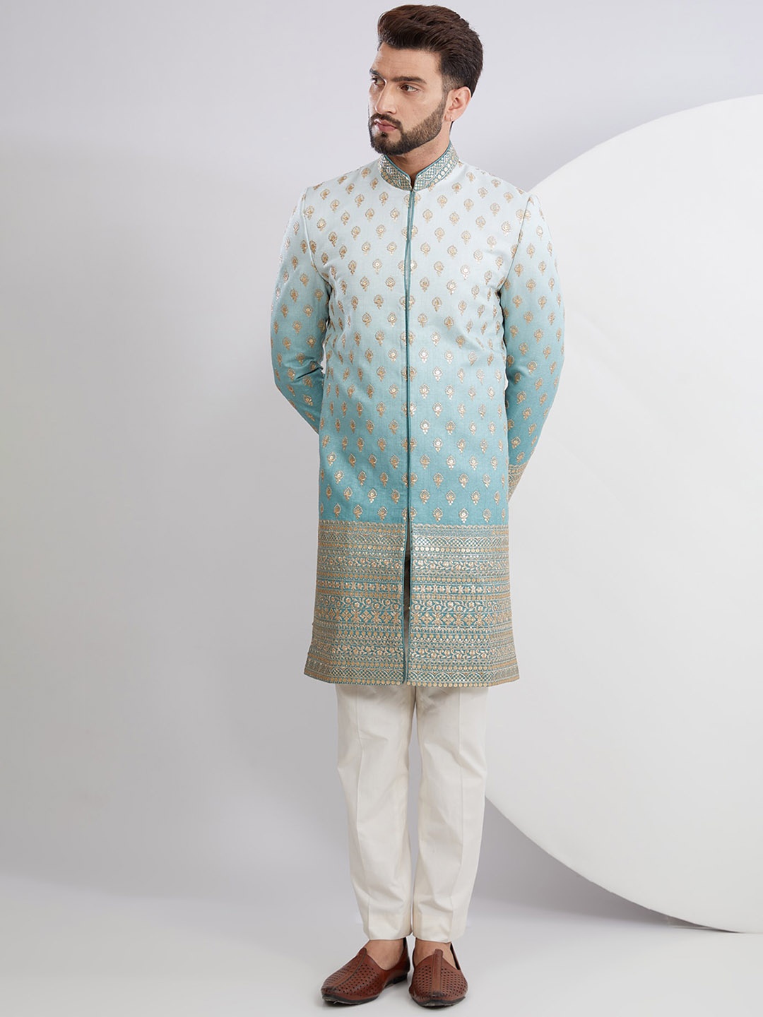 

KASBAH CLOTHING NISHCHAIY SAJDEH Men Ethnic Motifs Thread Work Kurta, Blue