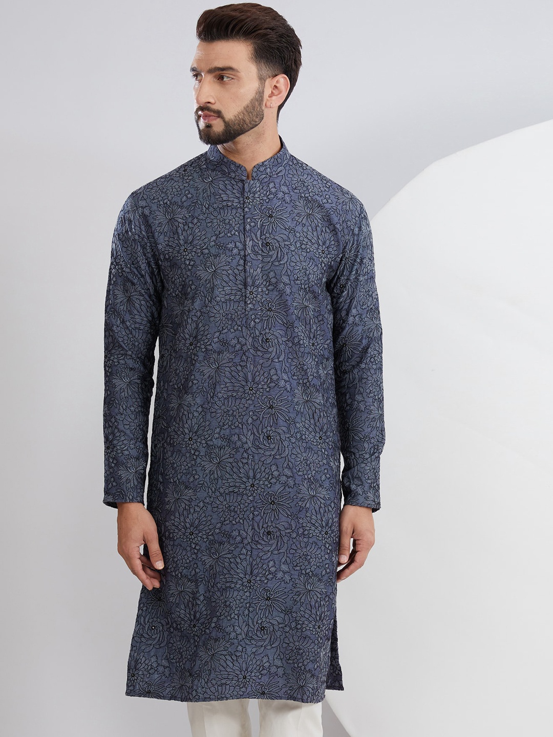 

KASBAH CLOTHING NISHCHAIY SAJDEH Men Thread Work Kurta, Blue