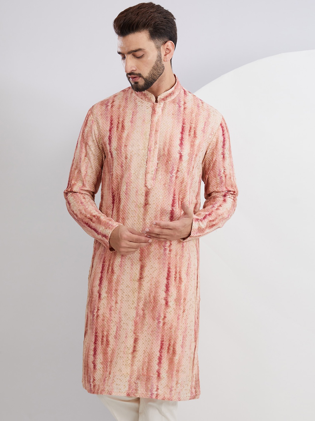 

KASBAH CLOTHING NISHCHAIY SAJDEH Abstract Printed Sequinned Georgette Kurta, Pink