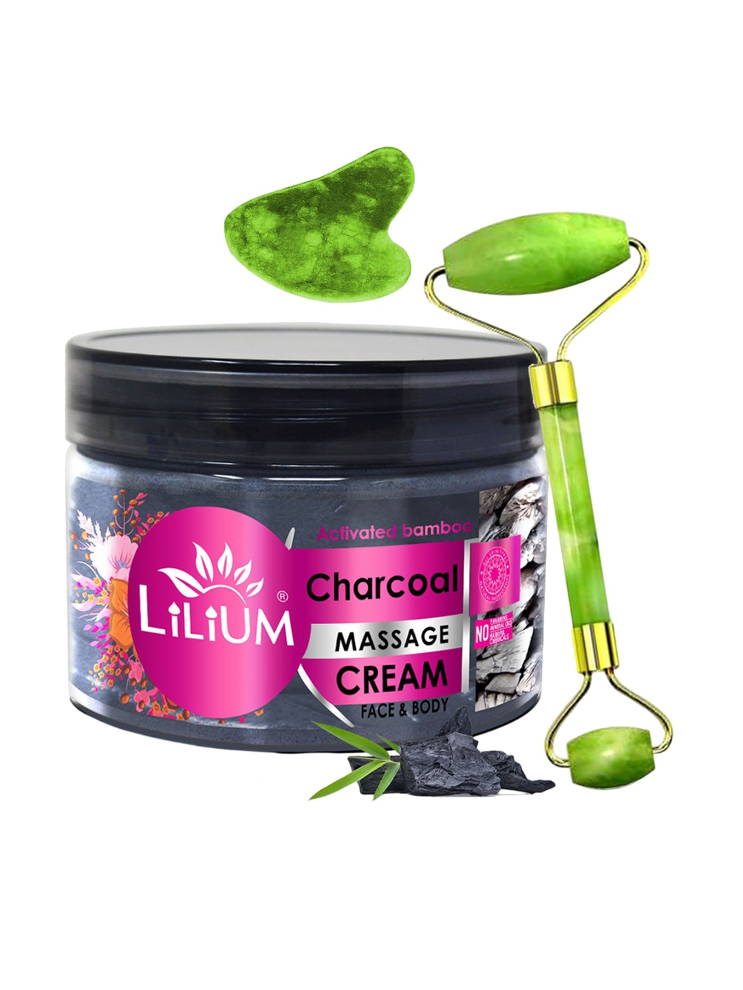 

Lilium Activated Bamboo Charcoal Massage Cream - 250g With Double Side Face Roller, Nude