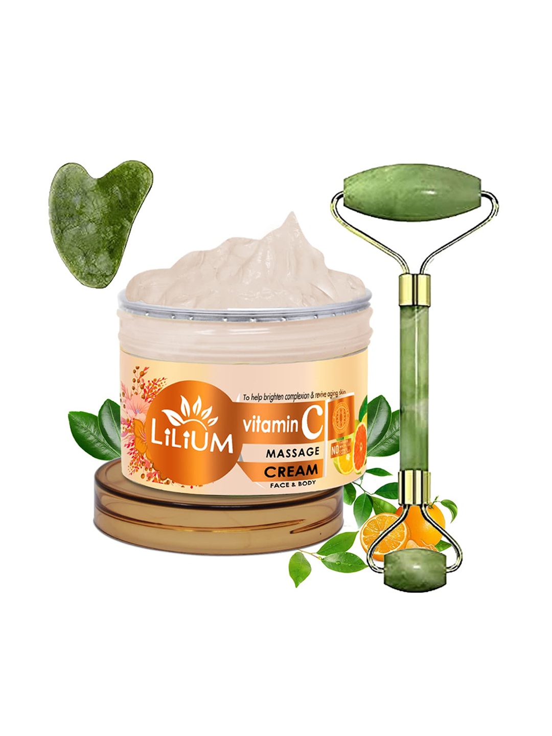 

Lilium Vitamin C Massage Cream 250g With Double Side Face Roller, Nude