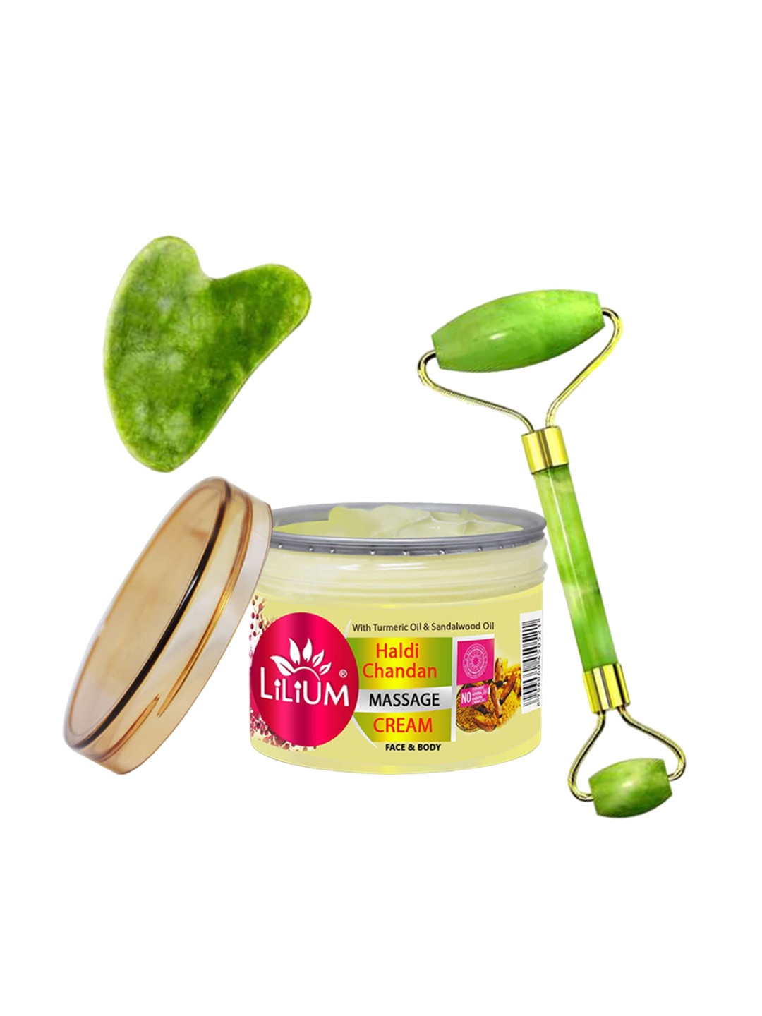 

Lilium Haldi Chandan Massage Cream 250g With Double Side Face Roller, Nude