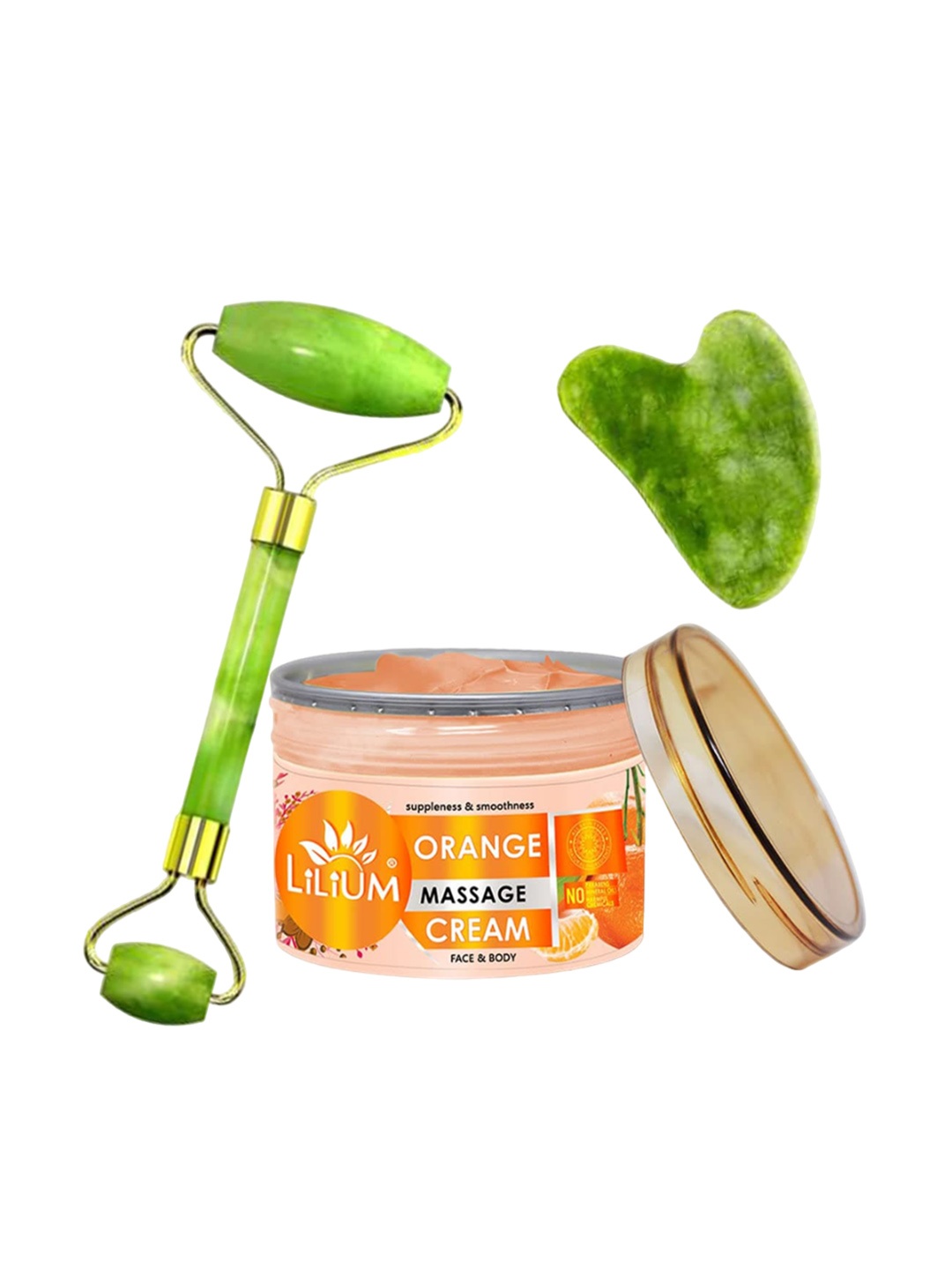 

Lilium Orange Massage Cream 250g With Double Side Face Roller, Nude