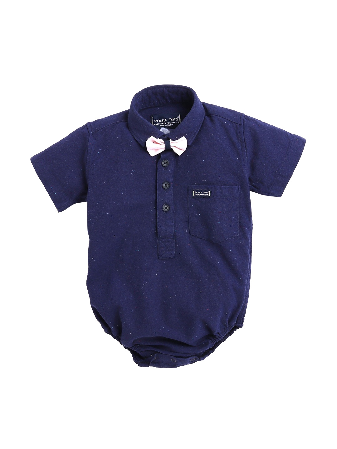 

Polka Tots Infants KIds Cotton Body Suit, Navy blue