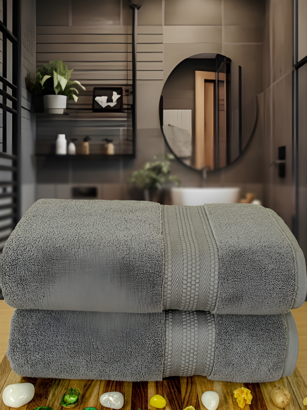 

RANGOLI Grey 2 Pieces Pure Cotton 625 GSM Bath Towel