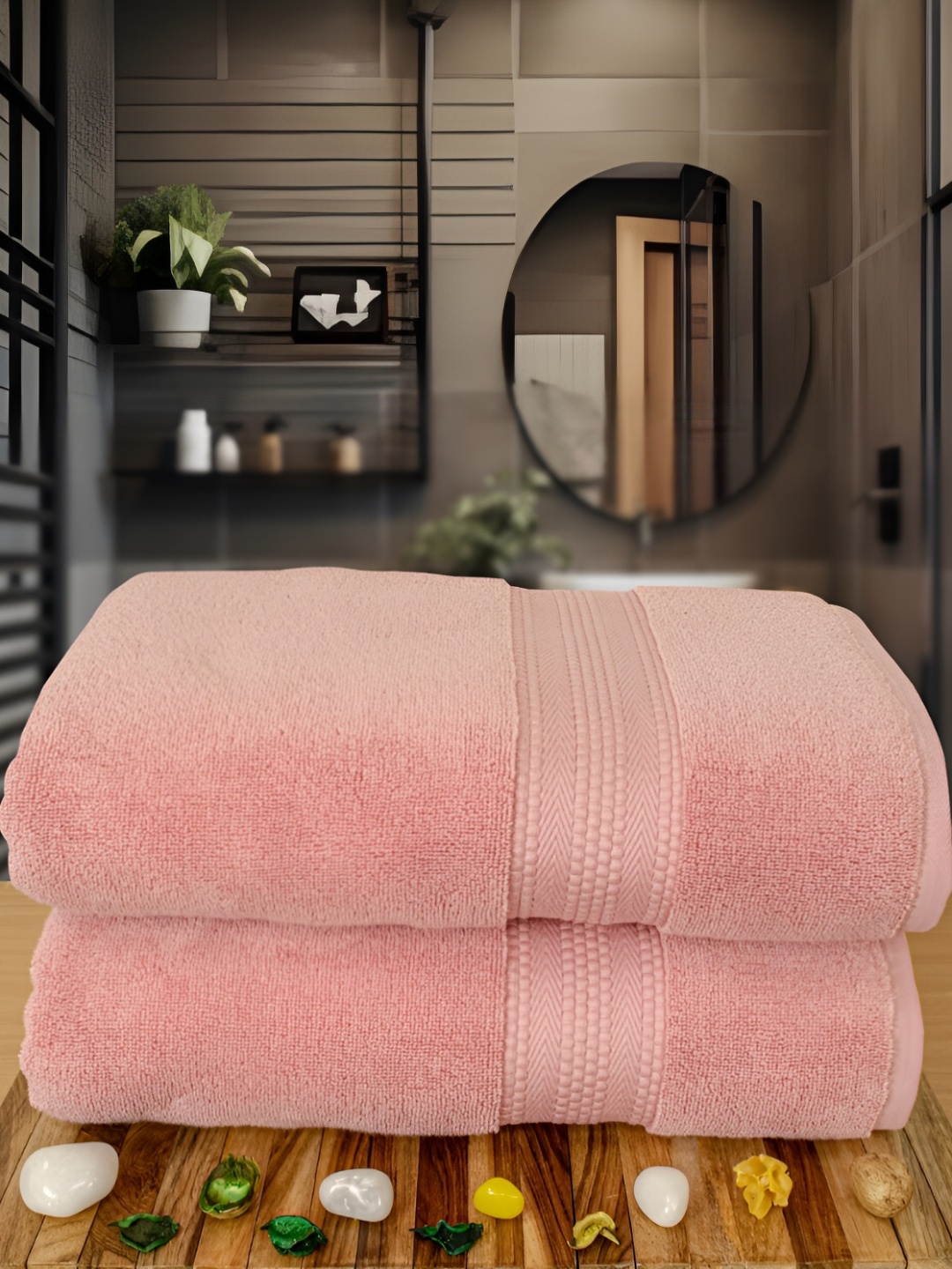 

RANGOLI Peach 2 Pieces Pure Cotton 625 GSM Bath Towel