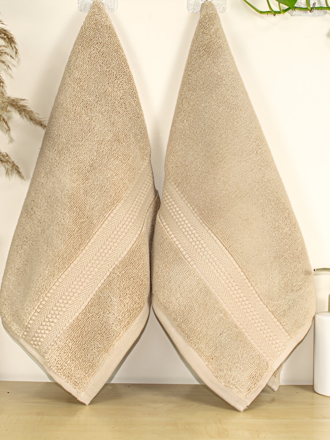 

RANGOLI Beige 2 Pieces 625 GSM Pure Cotton Hand Towels