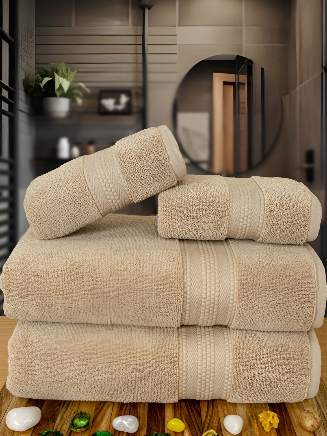 

RANGOLI Beige 4 Pieces Pure Cotton 625 GSM Towel Set