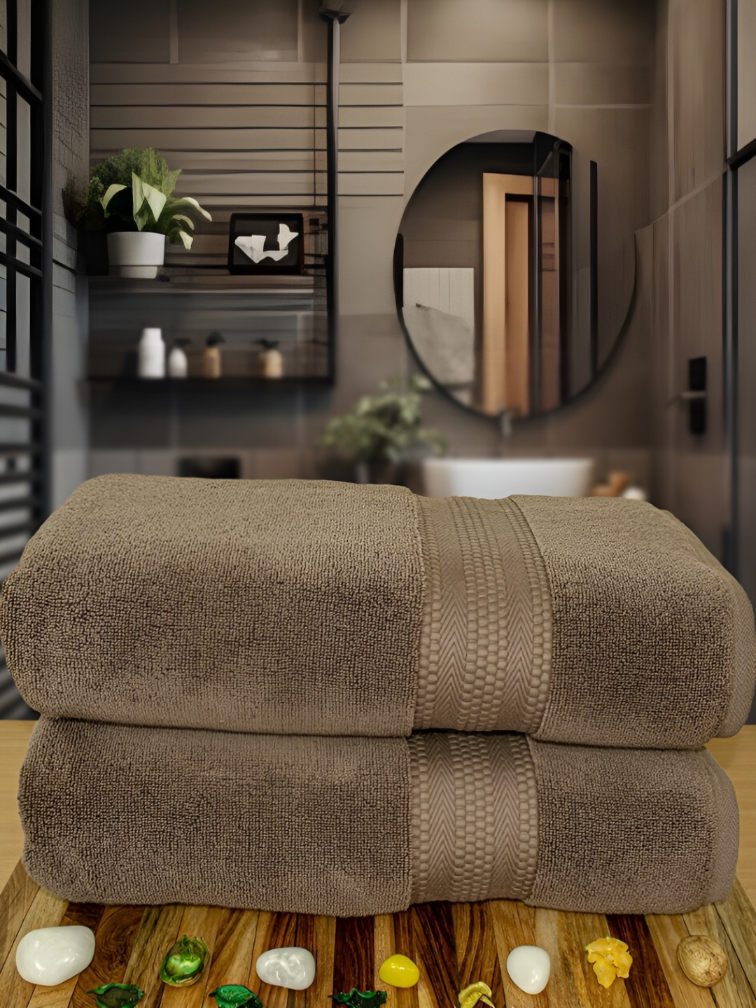 

RANGOLI Brown 2 Pieces Pure Cotton 625 GSM Bath Towels