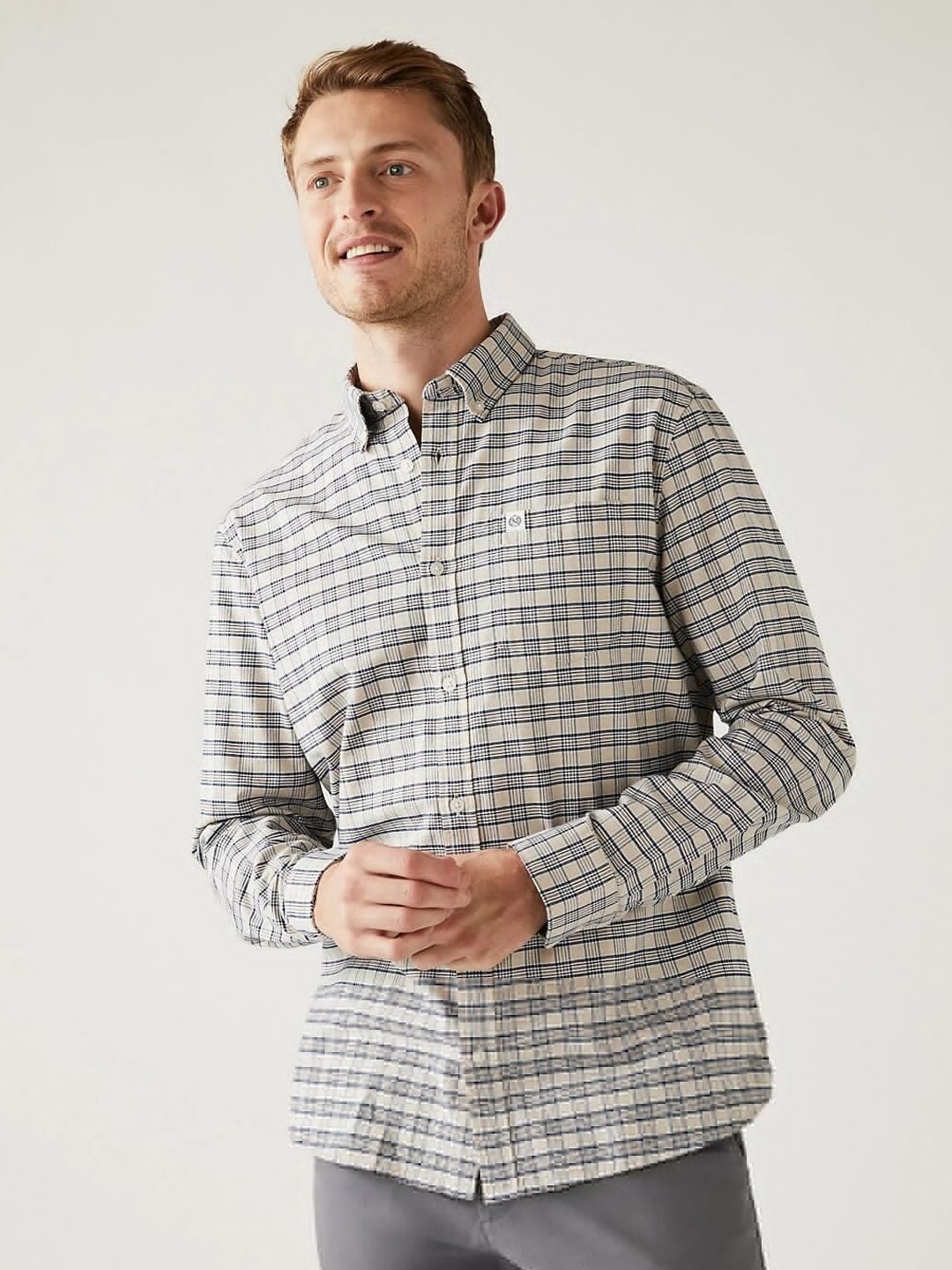 

Marks & Spencer Men Opaque Checked Casual Shirt, Beige