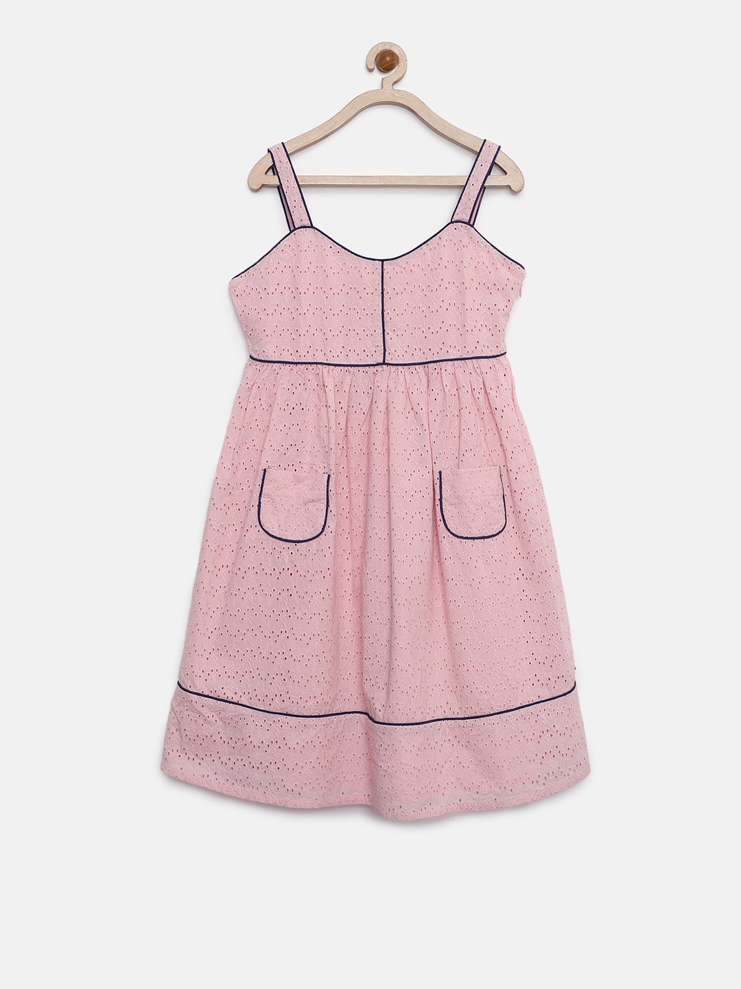 

U.S. Polo Assn. Kids Girls Pink Schiffli Embroidered Empire Dress