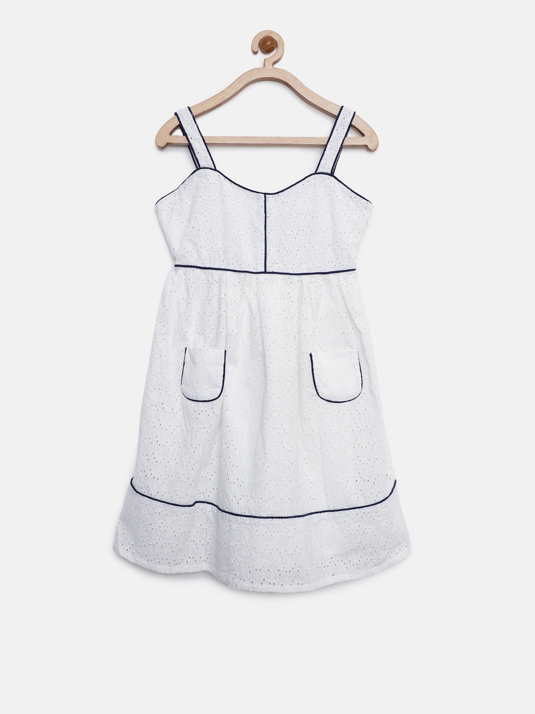 

U.S. Polo Assn. Kids Girls White Schiffli Embroidered Empire Dress