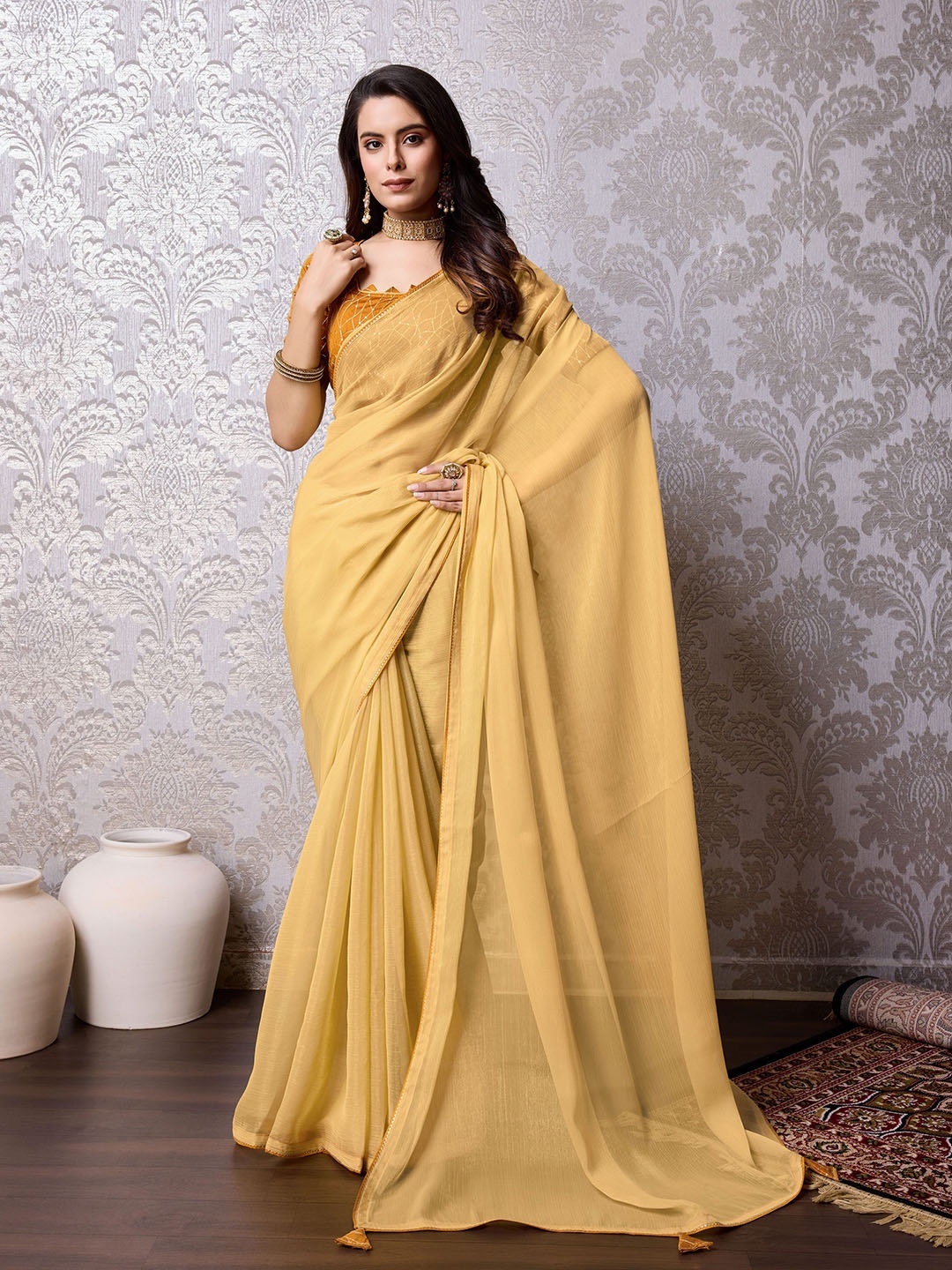 

Mitera Gotta Patti Pure Chiffon Saree, Yellow