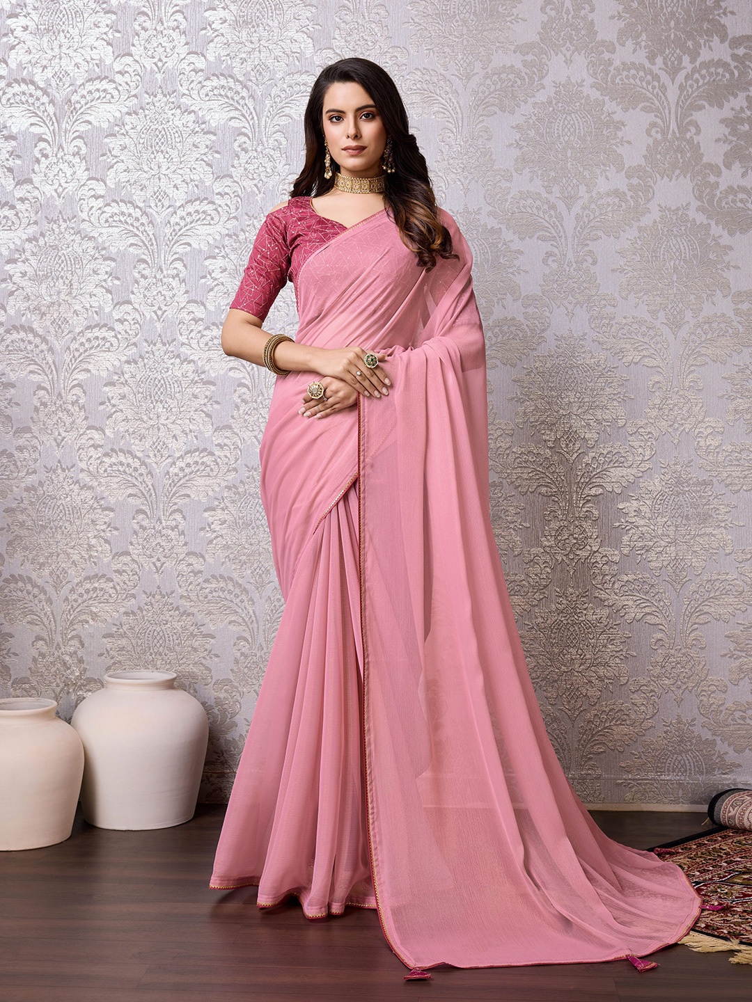 

Mitera Gotta Patti Pure Chiffon Saree, Peach