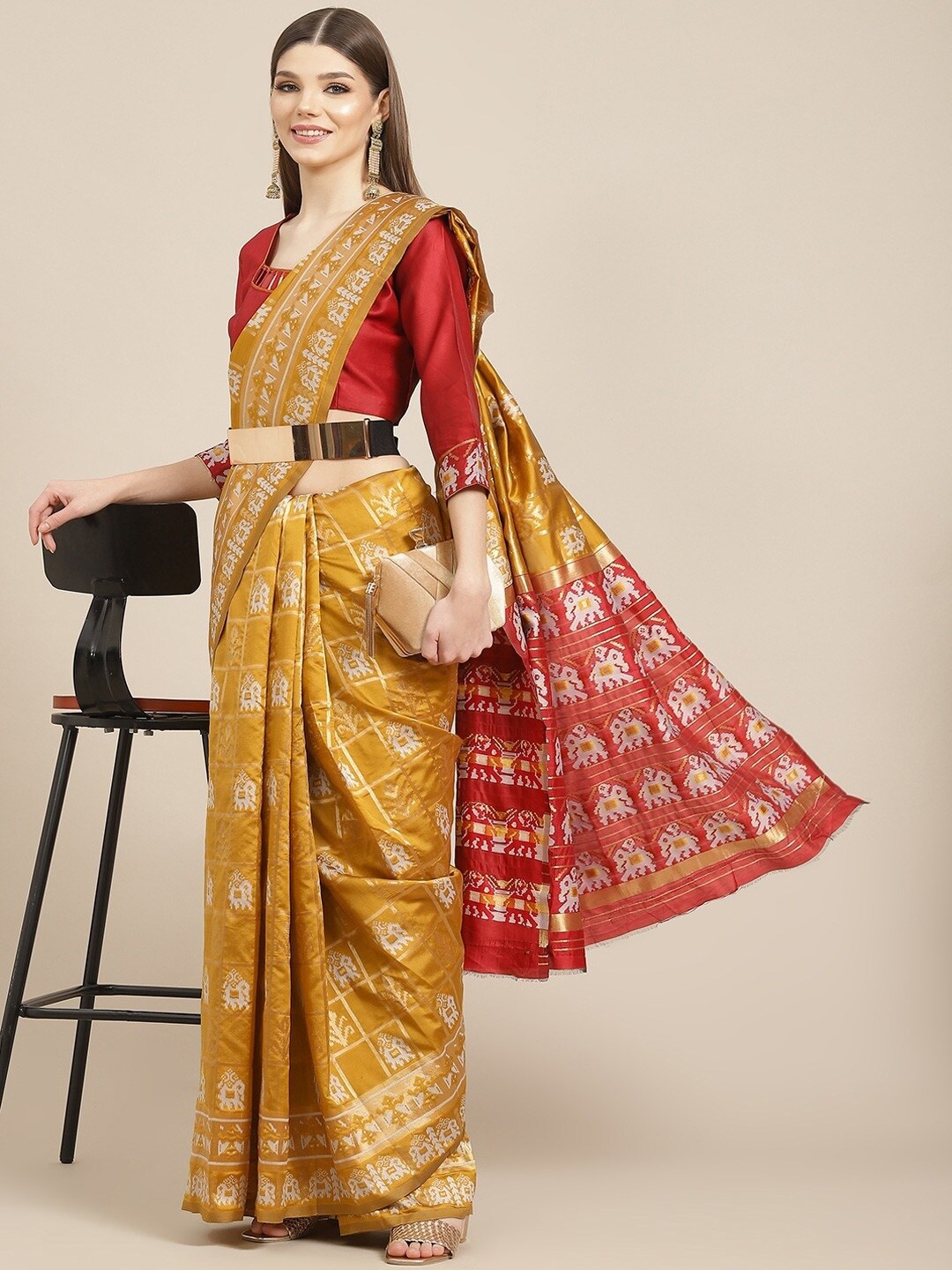 

KALINI Woven Design Zari Silk Cotton Banarasi Saree, Yellow