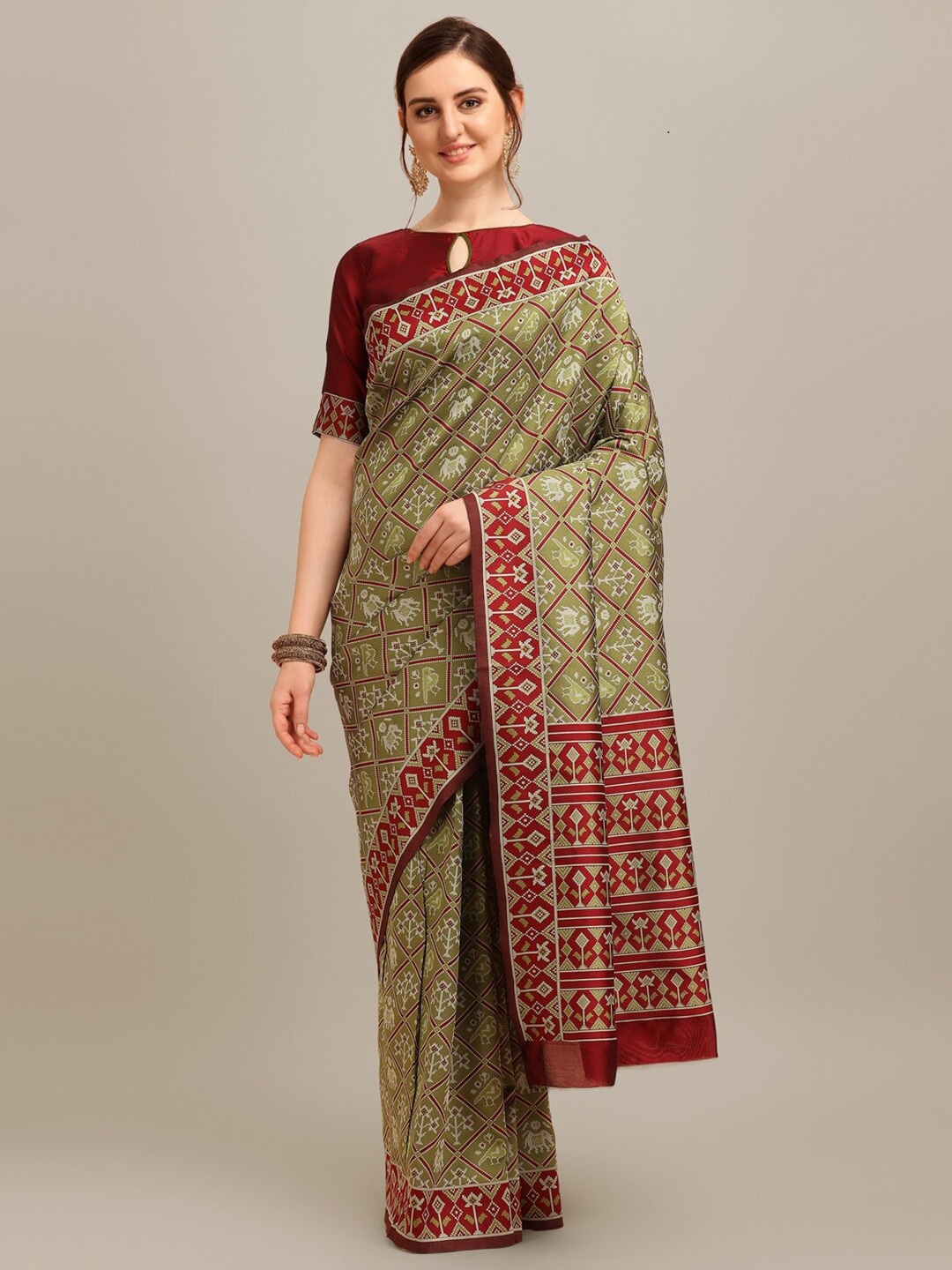 

KALINI Ethnic Motifs Woven Design Zari Banarasi Saree, Green