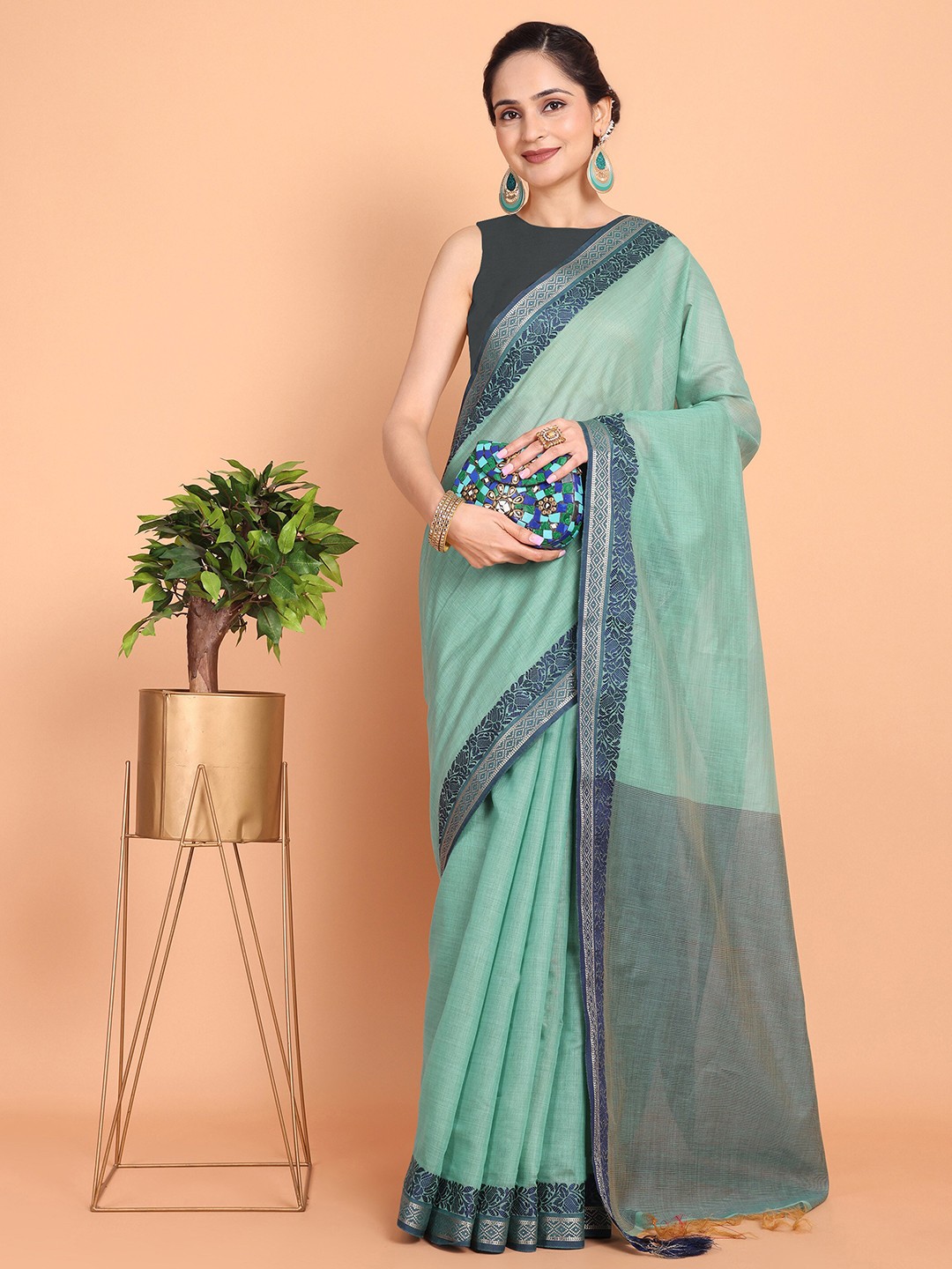 

KAZIA Woven Design Zari Banarasi Saree, Turquoise blue