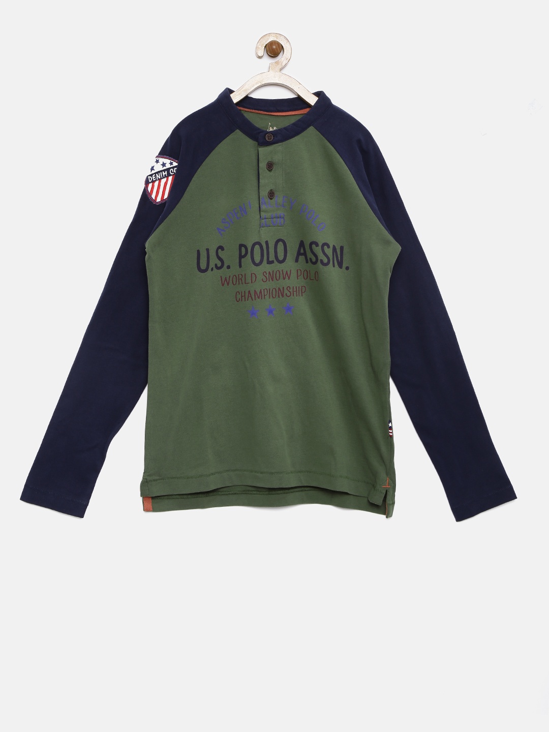 

U.S. Polo Assn. Kids Boys Olive Green Henley Neck T-shirt