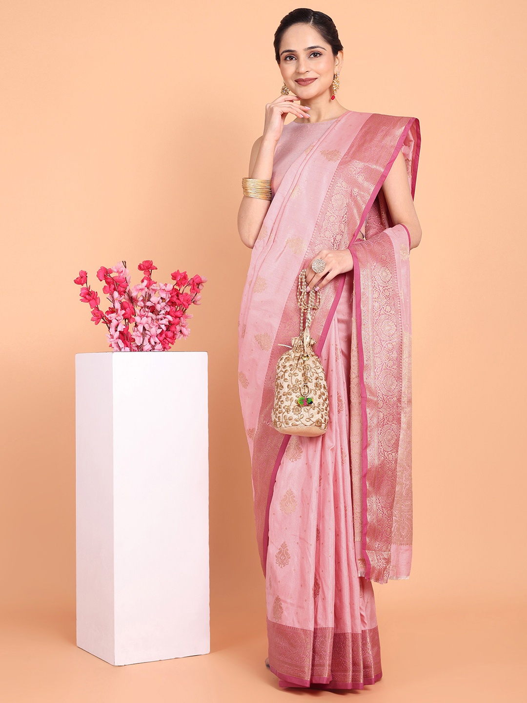

KAZIA Woven Design Pure Silk Banarasi Saree, Pink