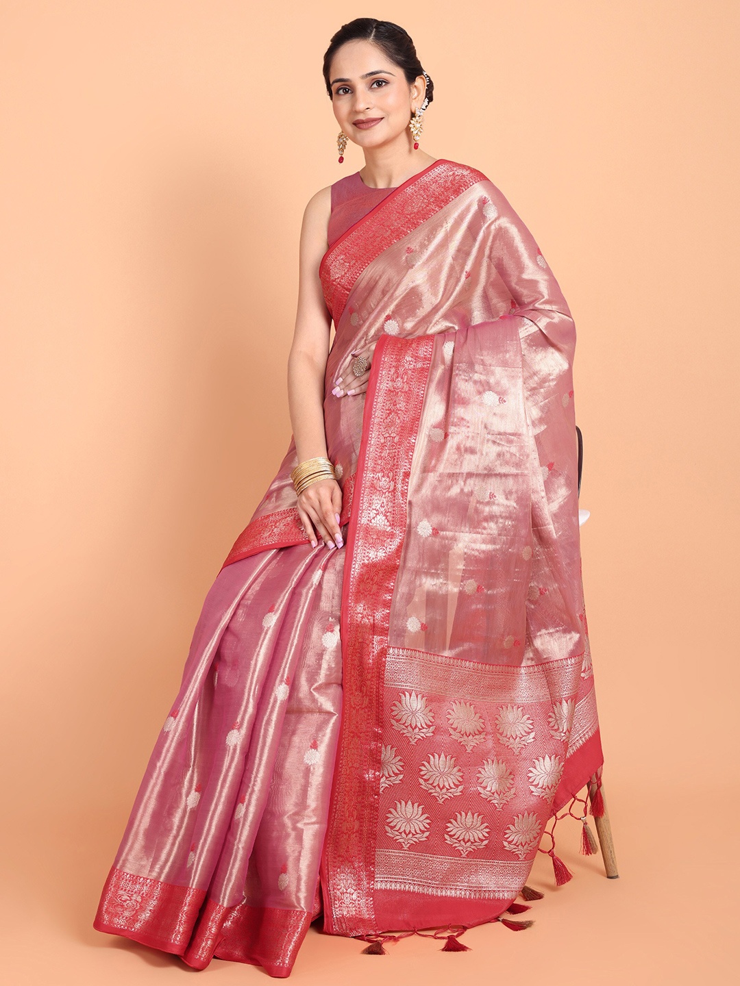 

KAZIA Woven Design Banarasi Zari Saree, Pink