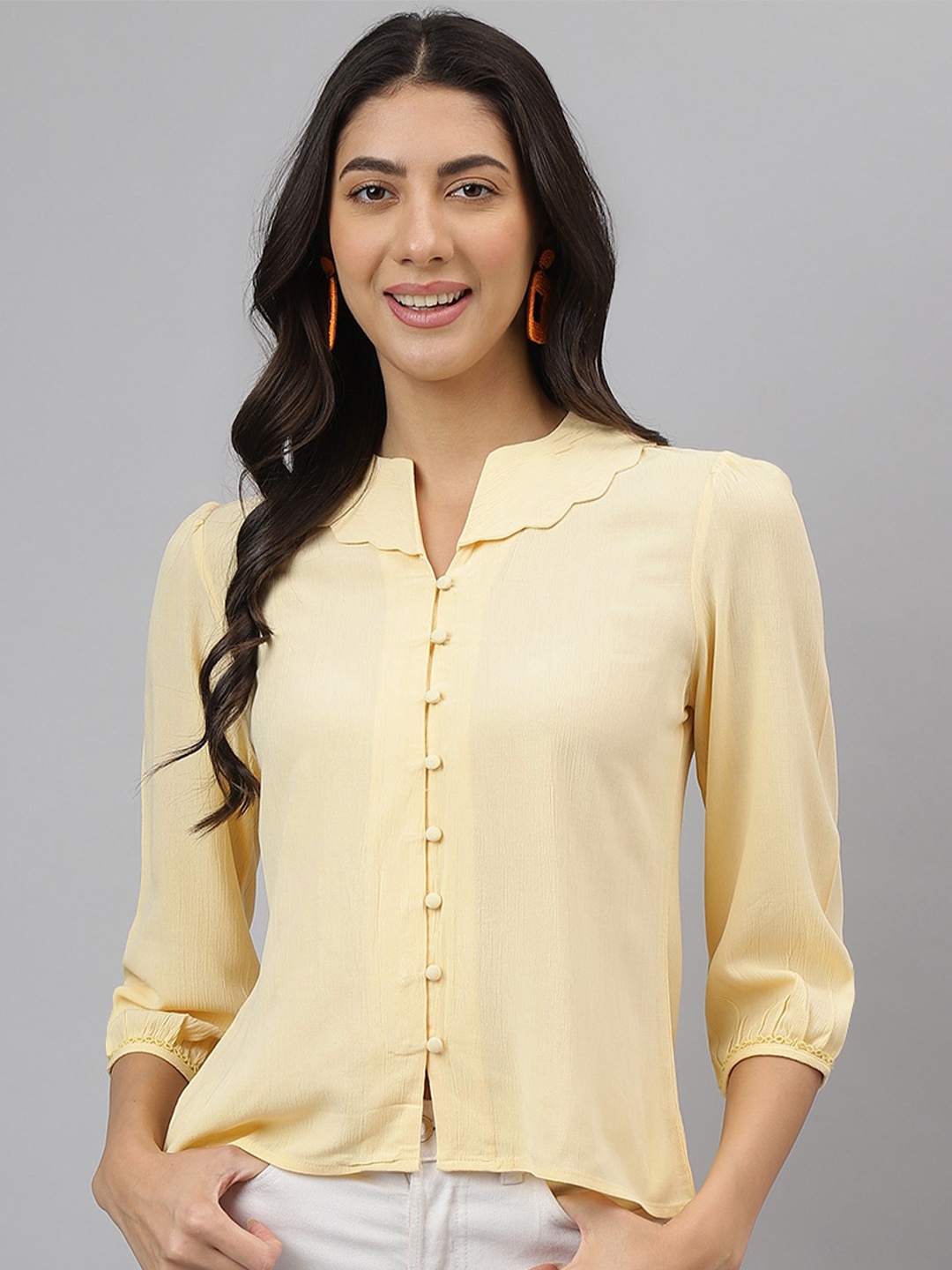 

Latin Quarters Women Slim Fit Opaque Casual Shirt, Yellow