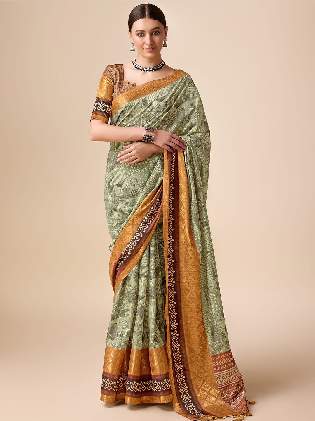 

Mitera Zari Printed Pure Silk Saree, Green
