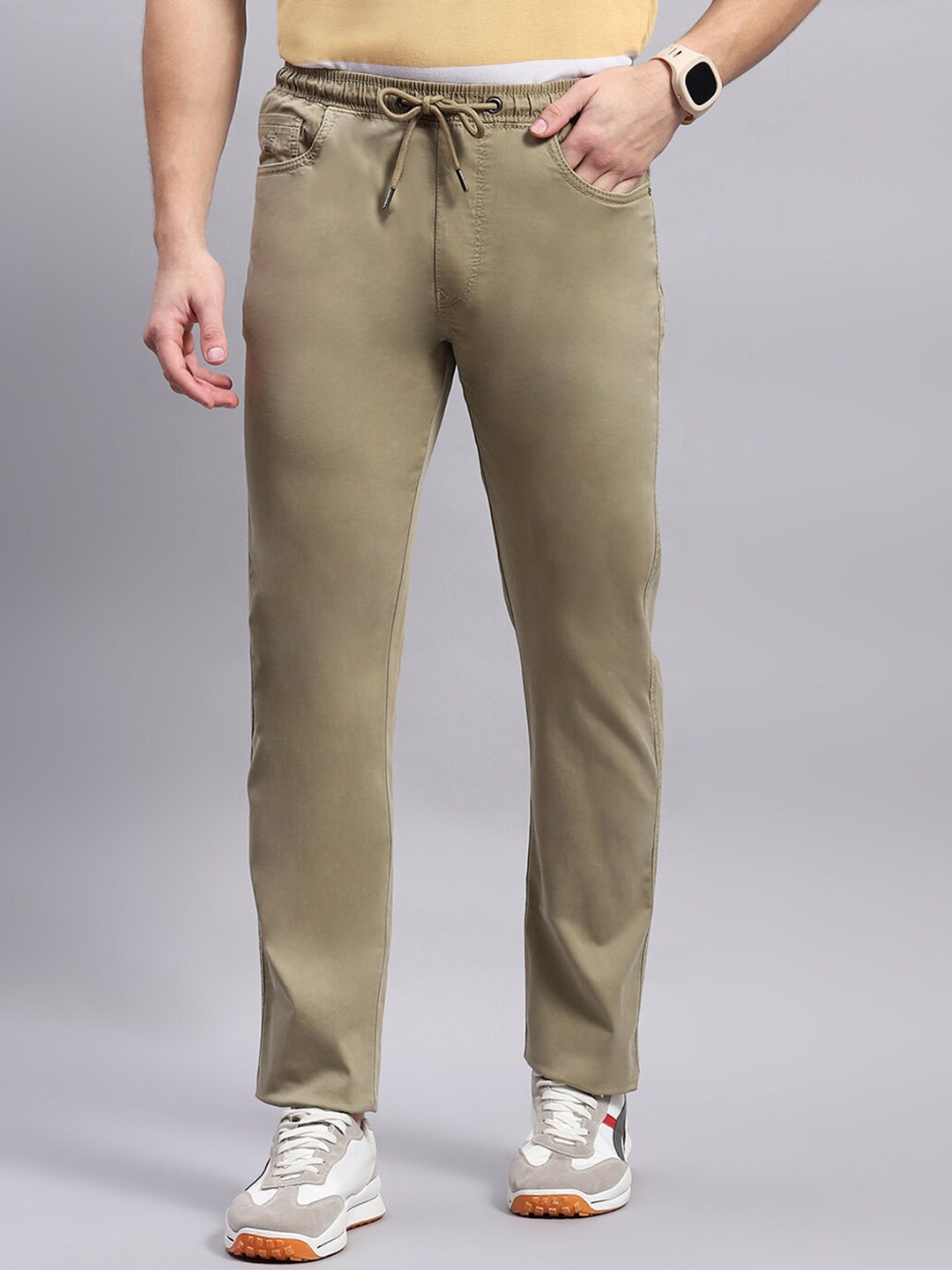 

Monte Carlo Men Cotton Mid Rise Track Pants, Khaki