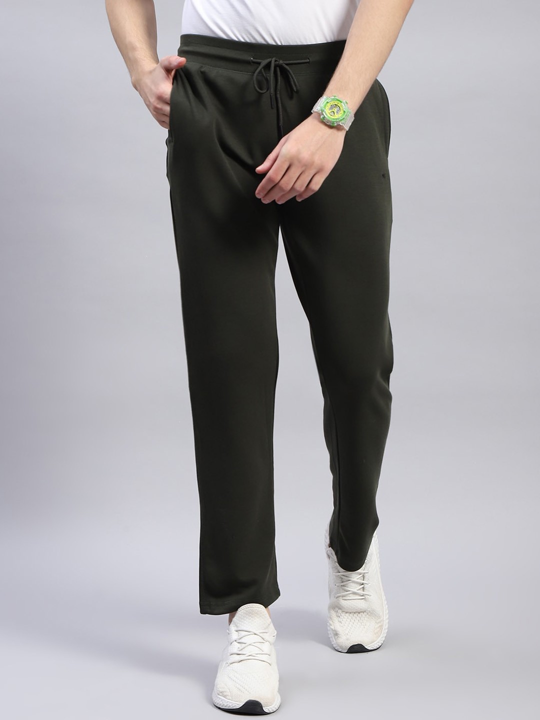 

Monte Carlo Men Cotton Mid Rise Track Pants, Olive