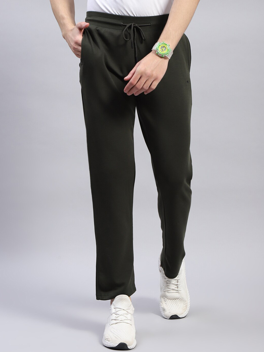 

Monte Carlo Men Cotton Mid Rise Track Pants, Olive