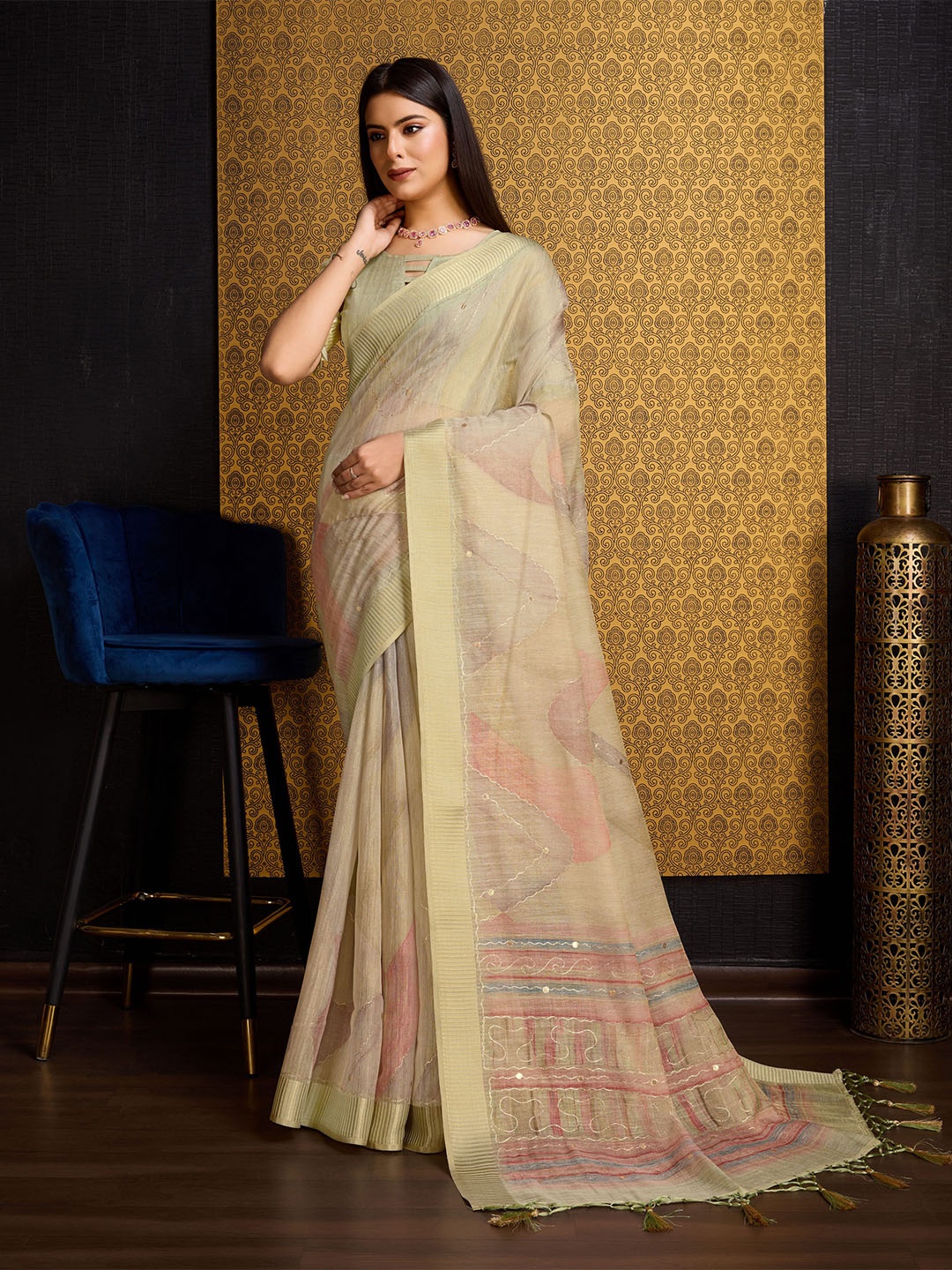 

Mitera Floral Organza Ready to Wear Saree, Yellow