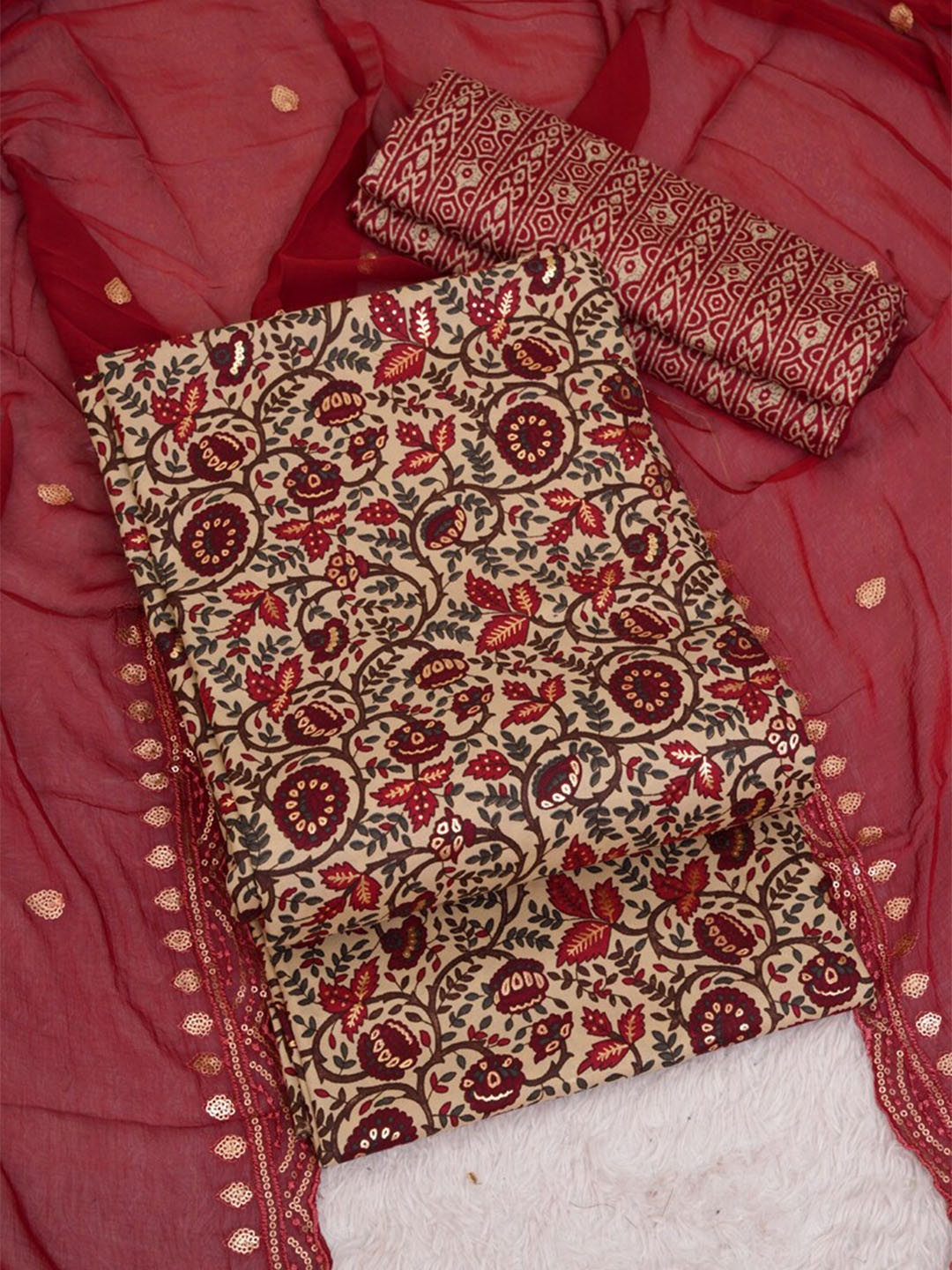 

ASISA Printed Unstitched Dress Material, Maroon